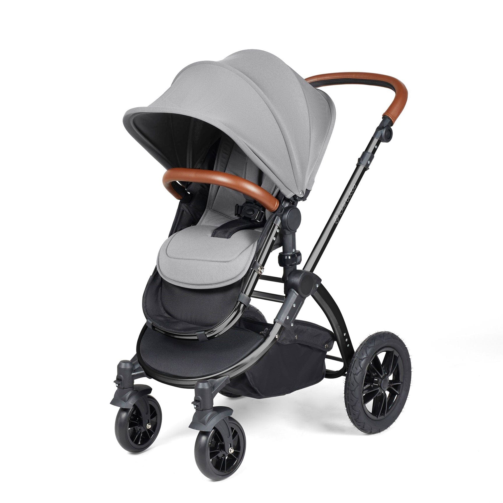 Ickle Bubba travel systems Ickle Bubba Stomp Luxe 2 in 1 Plus Pushchair & Carrycot - Black/Pearl Grey/Tan 10-003-001-211