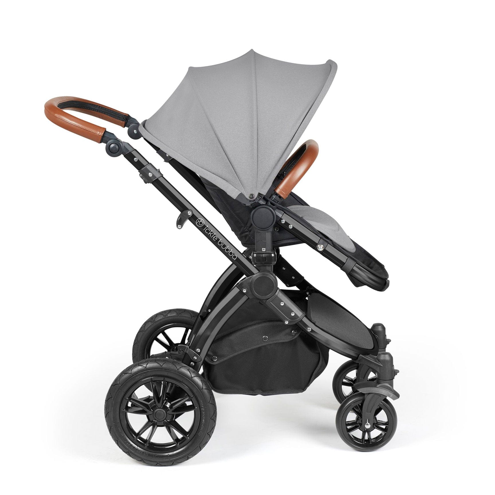 Ickle Bubba travel systems Ickle Bubba Stomp Luxe 2 in 1 Plus Pushchair & Carrycot - Black/Pearl Grey/Tan 10-003-001-211