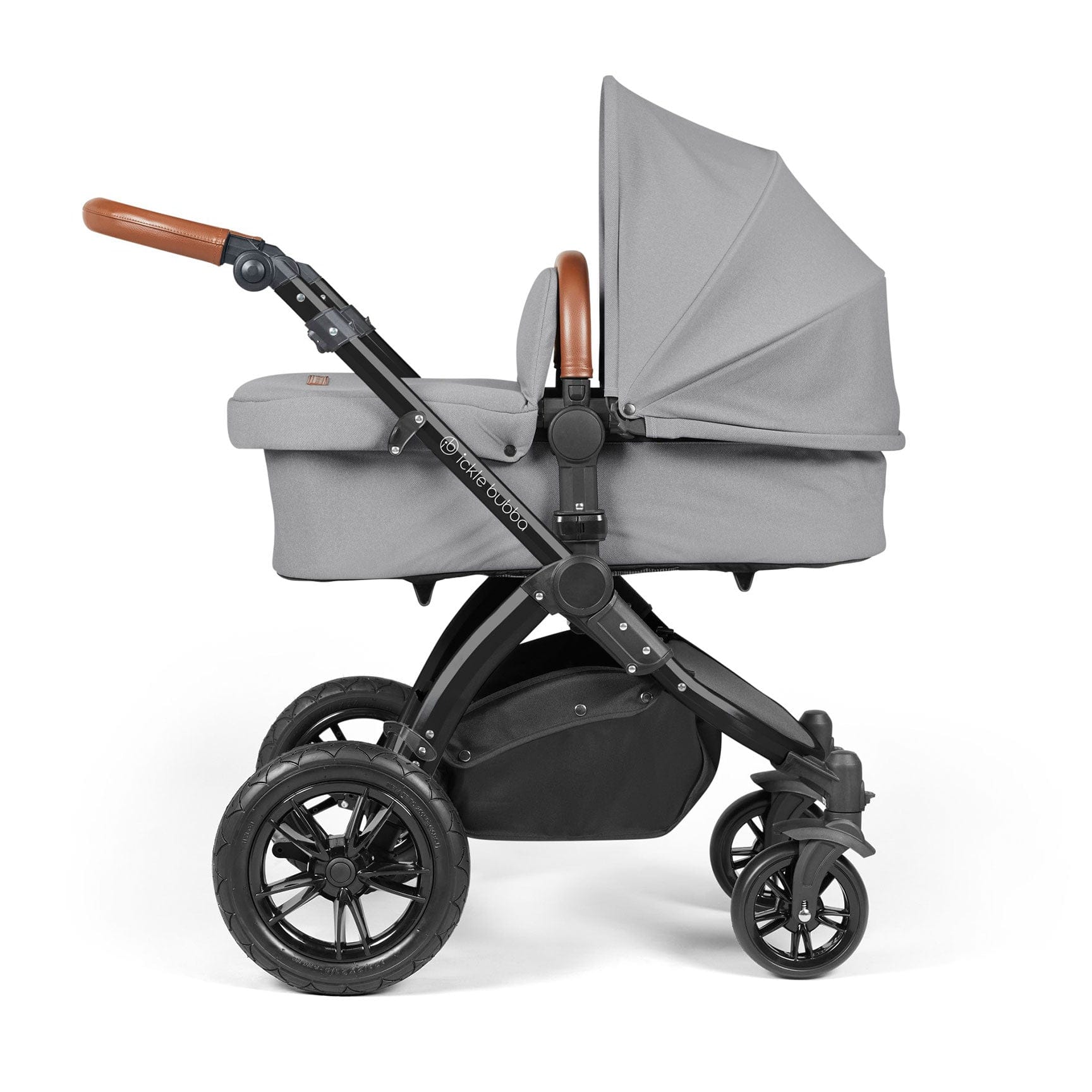 Ickle Bubba travel systems Ickle Bubba Stomp Luxe 2 in 1 Plus Pushchair & Carrycot - Black/Pearl Grey/Tan 10-003-001-211