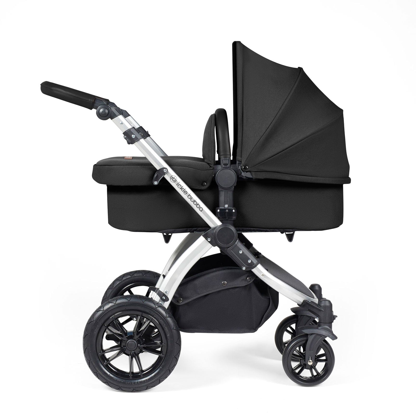 Ickle Bubba travel systems Ickle Bubba Stomp Luxe 2 in 1 Plus Pushchair & Carrycot - Silver/Midnight/Black 10-003-001-249