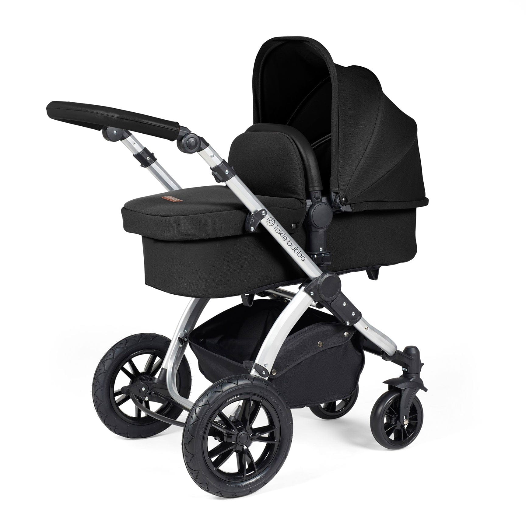 Ickle Bubba travel systems Ickle Bubba Stomp Luxe 2 in 1 Plus Pushchair & Carrycot - Silver/Midnight/Black 10-003-001-249