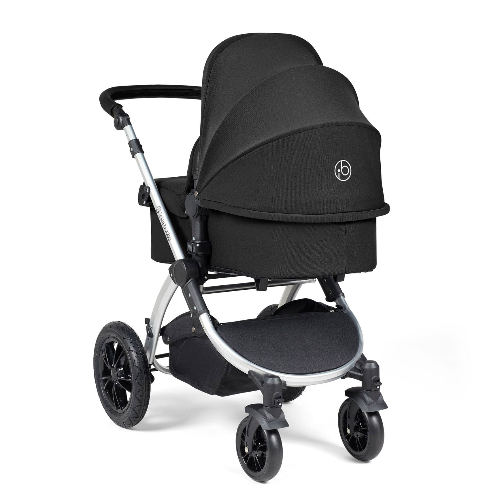 Ickle Bubba travel systems Ickle Bubba Stomp Luxe 2 in 1 Plus Pushchair & Carrycot - Silver/Midnight/Black 10-003-001-249