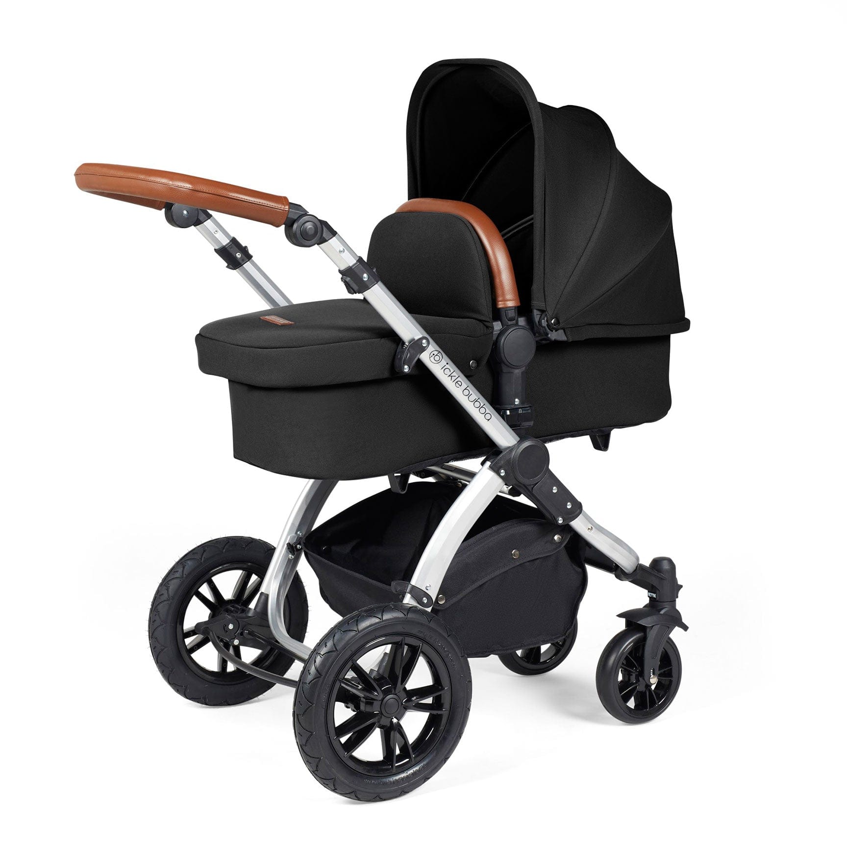 Ickle Bubba travel systems Ickle Bubba Stomp Luxe 2 in 1 Plus Pushchair & Carrycot - Silver/Midnight/Tan 10-003-001-250