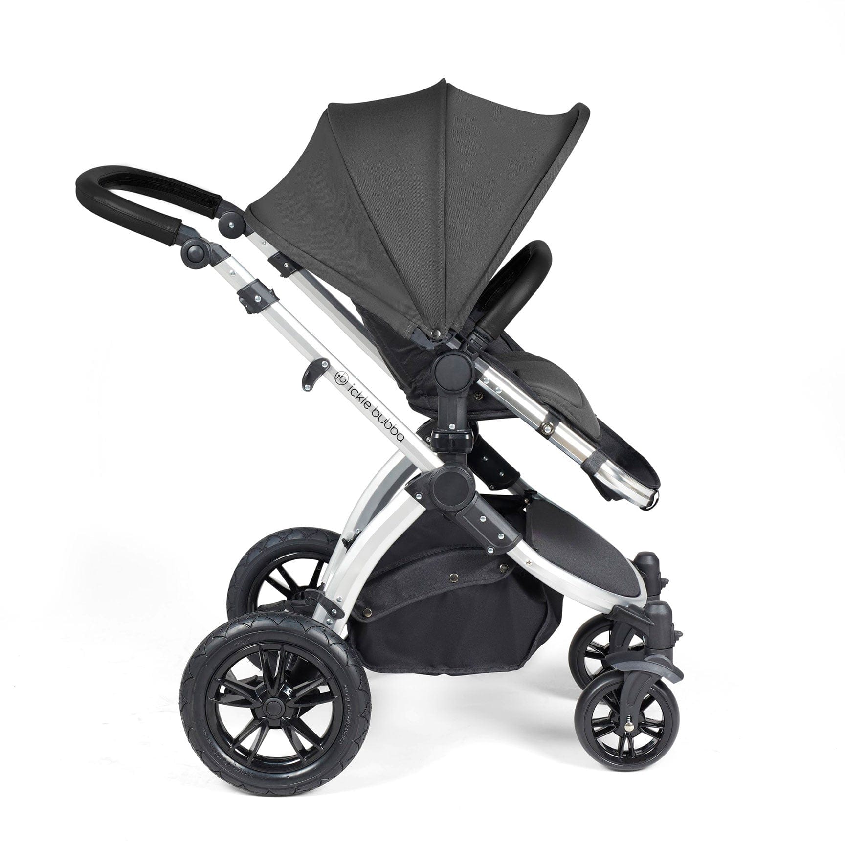 Ickle Bubba travel systems Ickle Bubba Stomp Luxe 2 in 1 Plus Pushchair & Carrycot - Silver/Charcoal Grey/Black 10-003-001-254