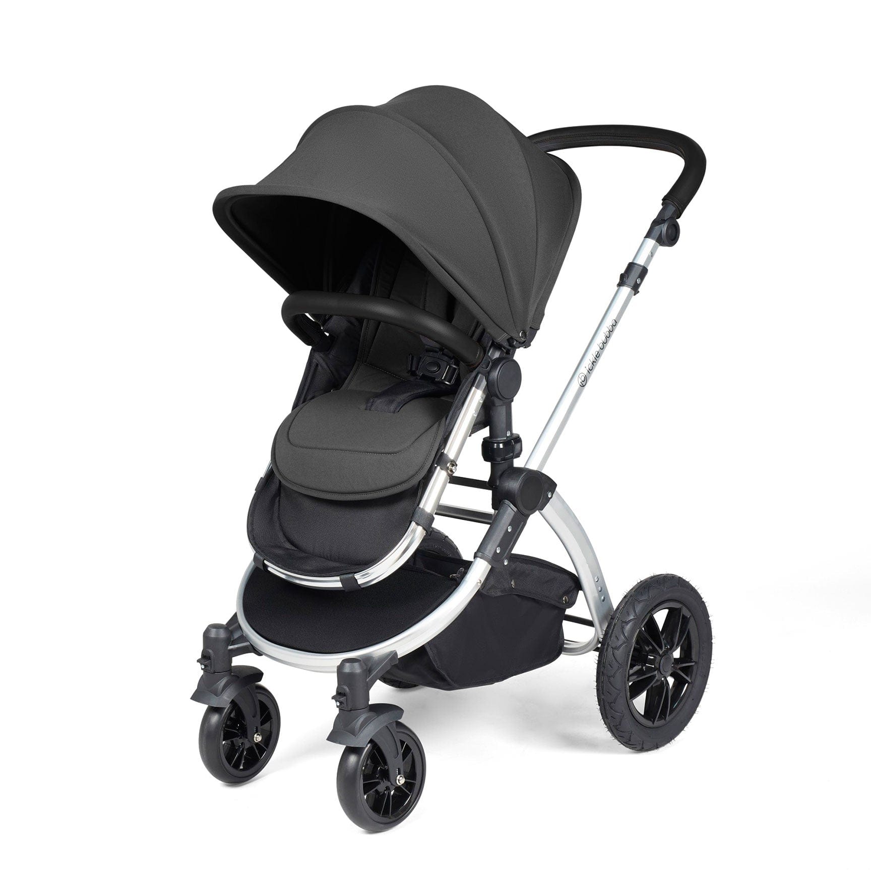 Ickle Bubba travel systems Ickle Bubba Stomp Luxe 2 in 1 Plus Pushchair & Carrycot - Silver/Charcoal Grey/Black 10-003-001-254