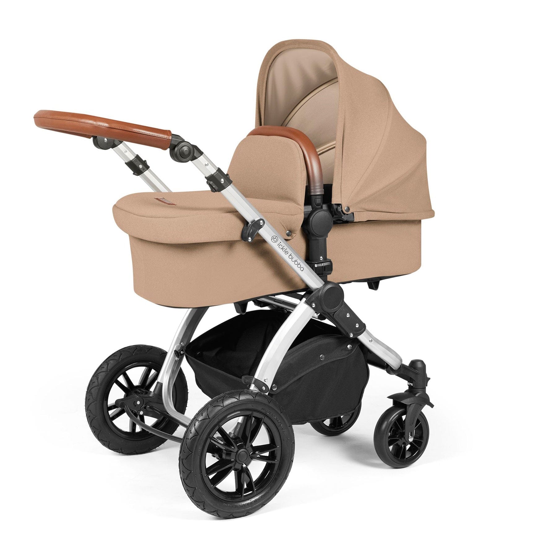 Ickle Bubba travel systems Ickle Bubba Stomp Luxe 2 in 1 Plus Pushchair & Carrycot - Silver/Desert/Tan 10-003-001-258