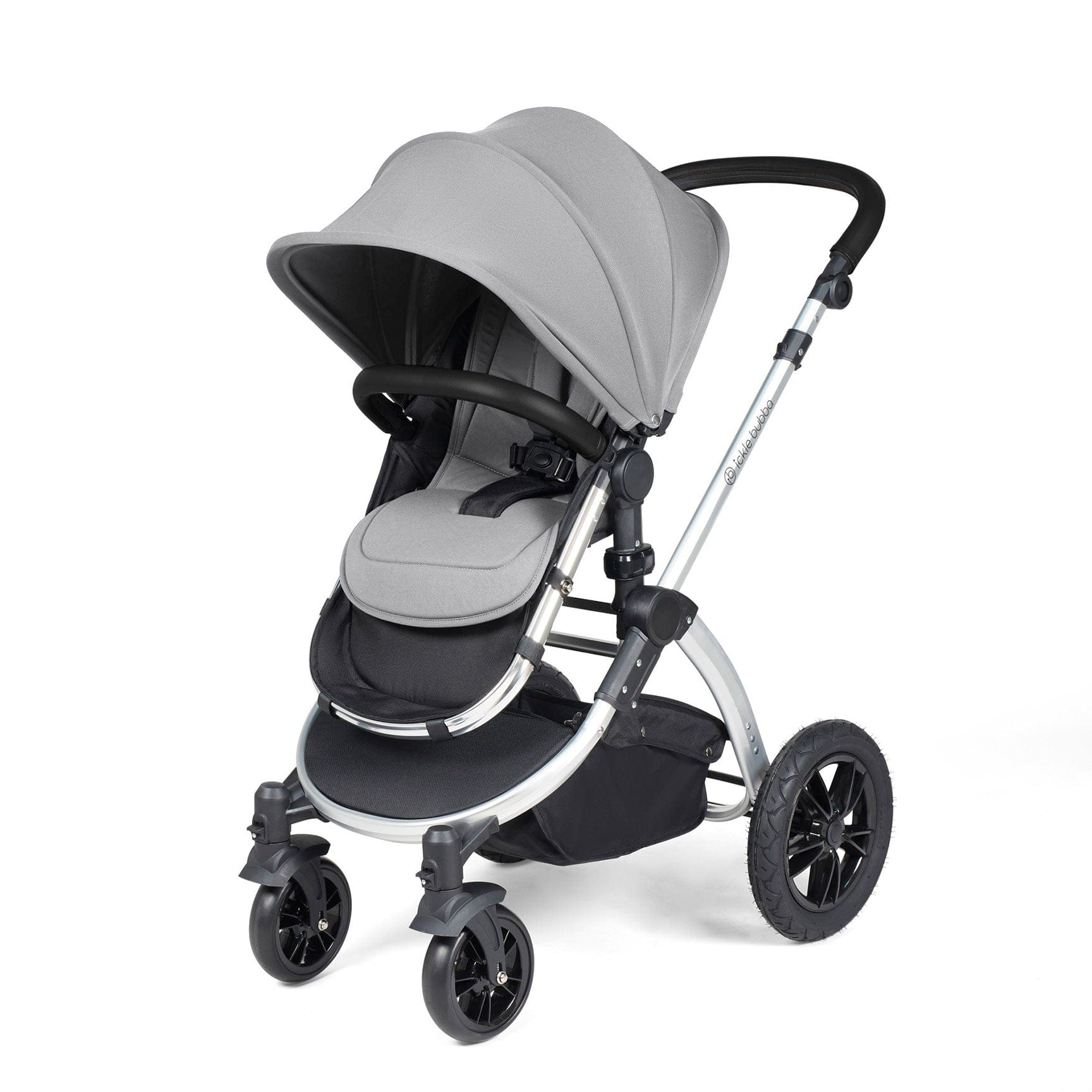 Ickle Bubba travel systems Ickle Bubba Stomp Luxe 2 in 1 Plus Pushchair & Carrycot - Silver/Pearl Grey/Black 10-003-001-259