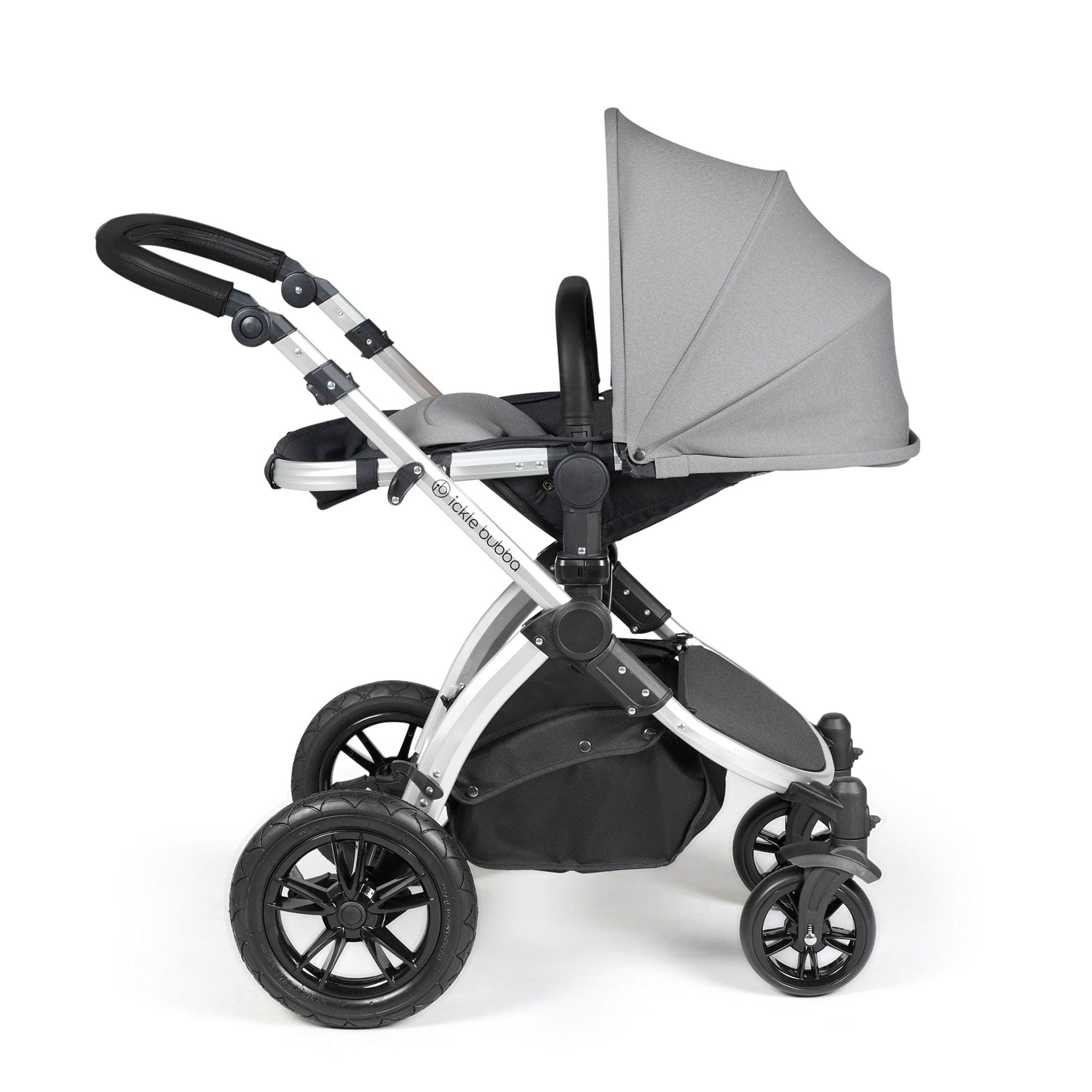 Ickle Bubba travel systems Ickle Bubba Stomp Luxe 2 in 1 Plus Pushchair & Carrycot - Silver/Pearl Grey/Black 10-003-001-259