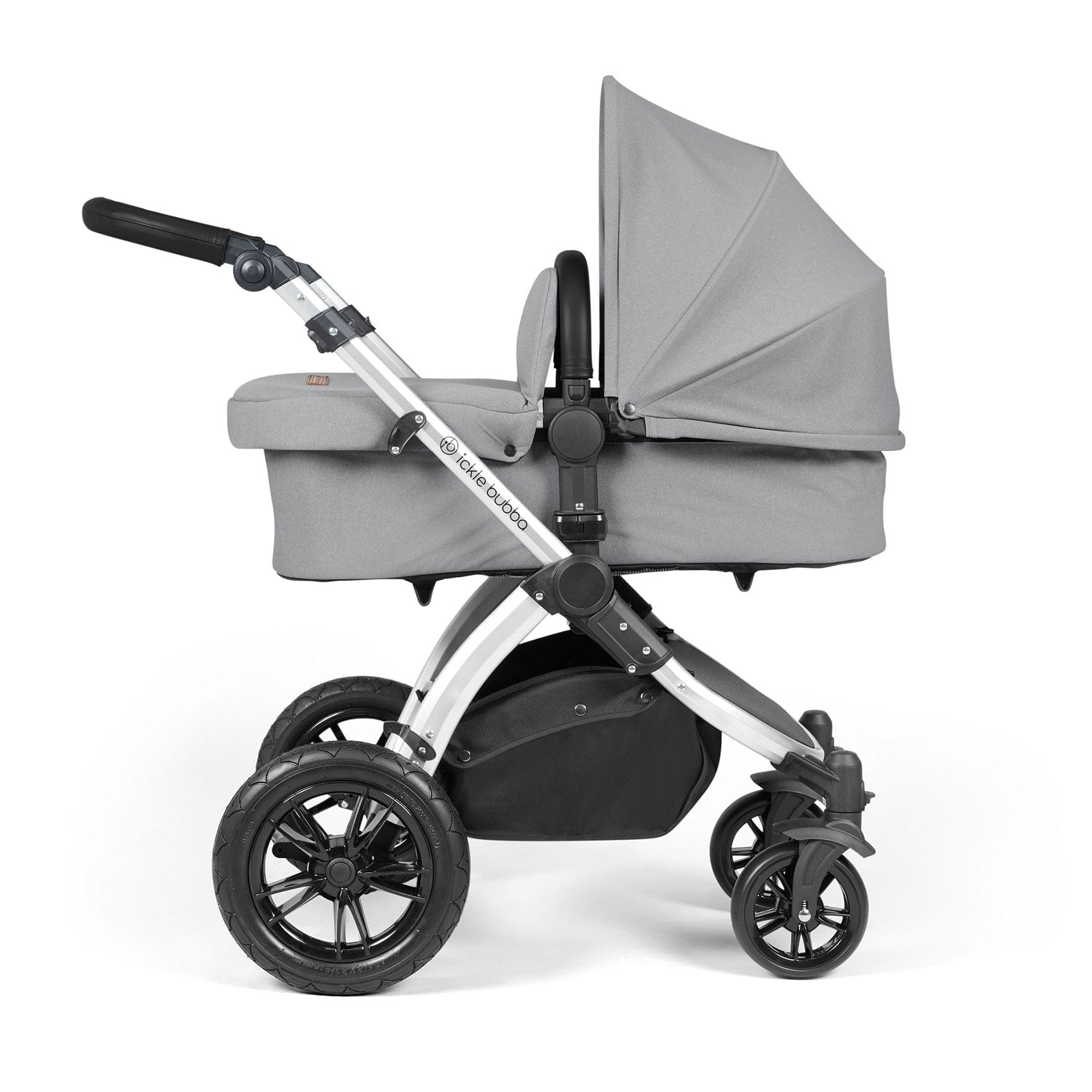 Ickle Bubba travel systems Ickle Bubba Stomp Luxe 2 in 1 Plus Pushchair & Carrycot - Silver/Pearl Grey/Black 10-003-001-259