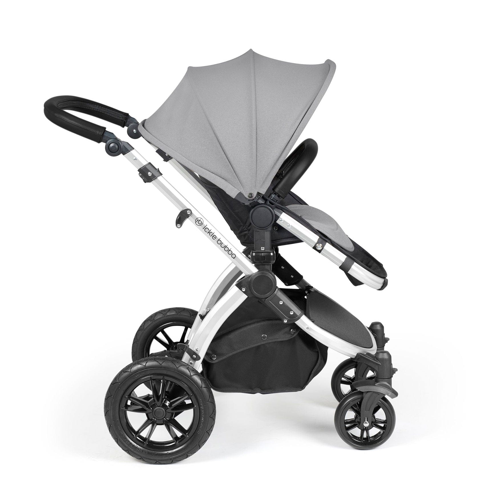 Ickle Bubba travel systems Ickle Bubba Stomp Luxe 2 in 1 Plus Pushchair & Carrycot - Silver/Pearl Grey/Black 10-003-001-259