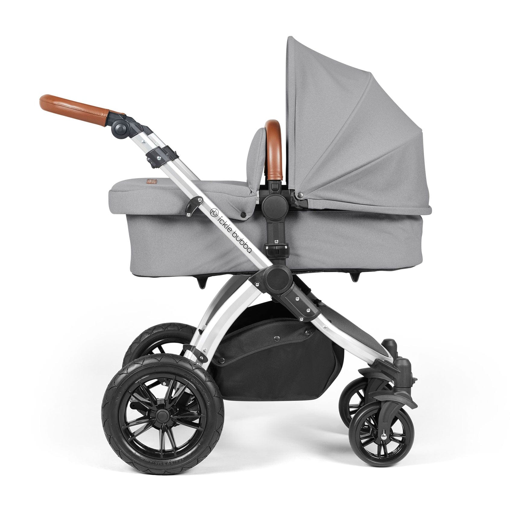 Ickle Bubba travel systems Ickle Bubba Stomp Luxe 2 in 1 Plus Pushchair & Carrycot - Silver/Pearl Grey/Tan 10-003-001-260