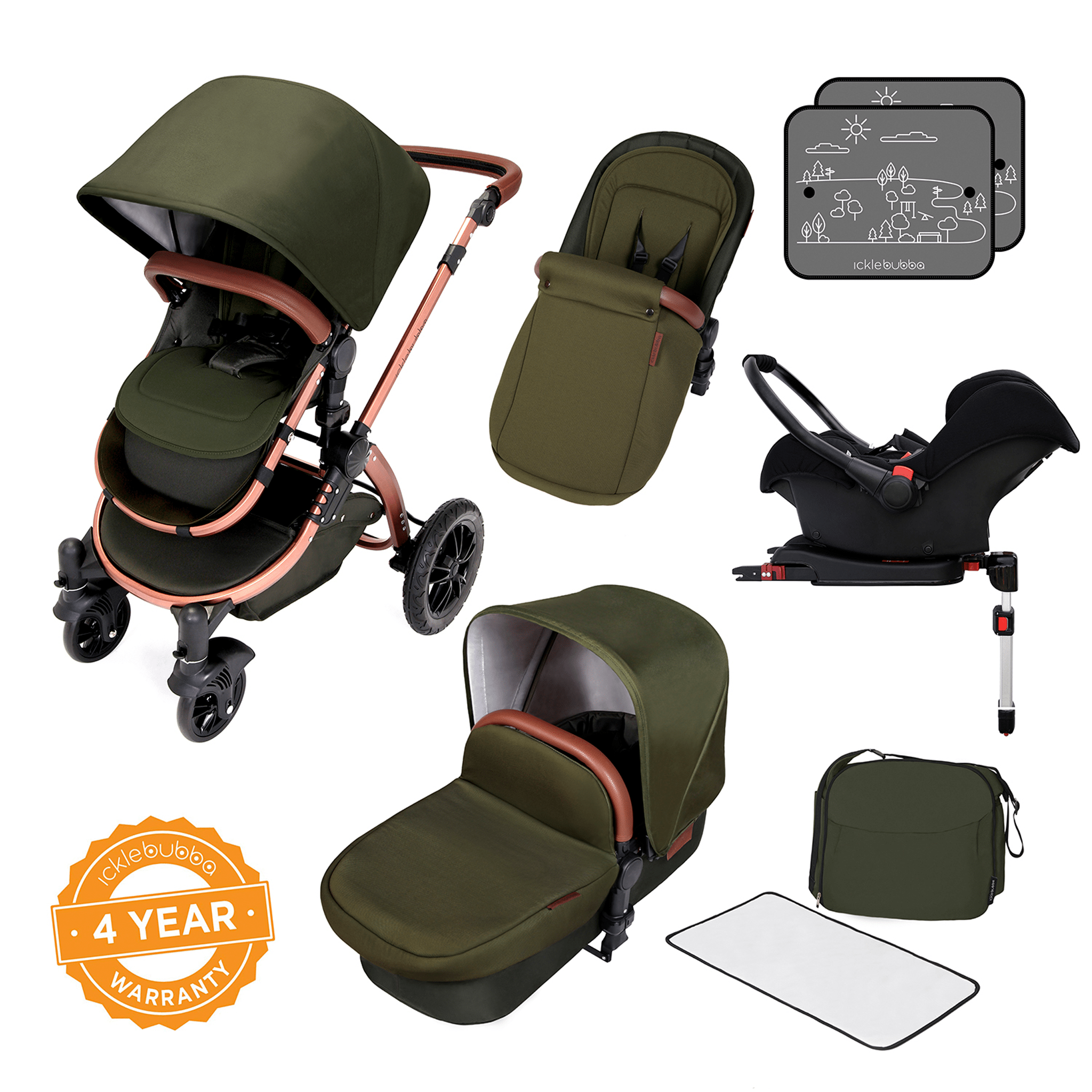 Ickle Bubba travel systems Ickle Bubba Stomp V4 Galaxy Travel System With Base Bronze/Woodland 10-004-200-022