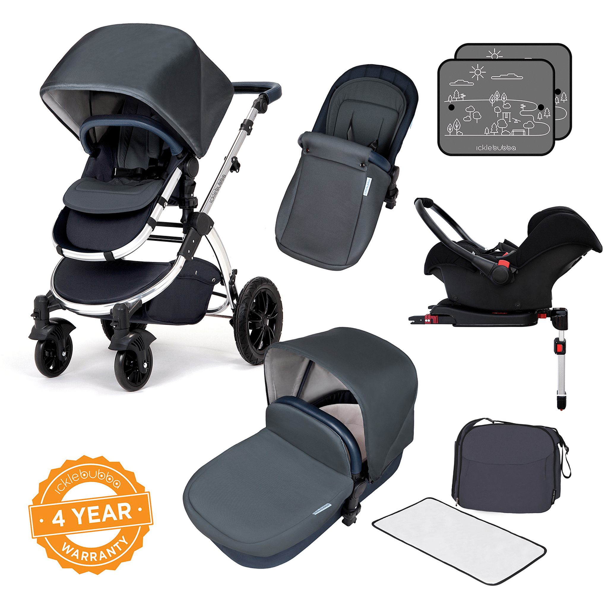 Ickle Bubba travel systems Ickle Bubba Stomp V4 Galaxy Travel System With Base Chrome/Blueberry 10-004-200-025