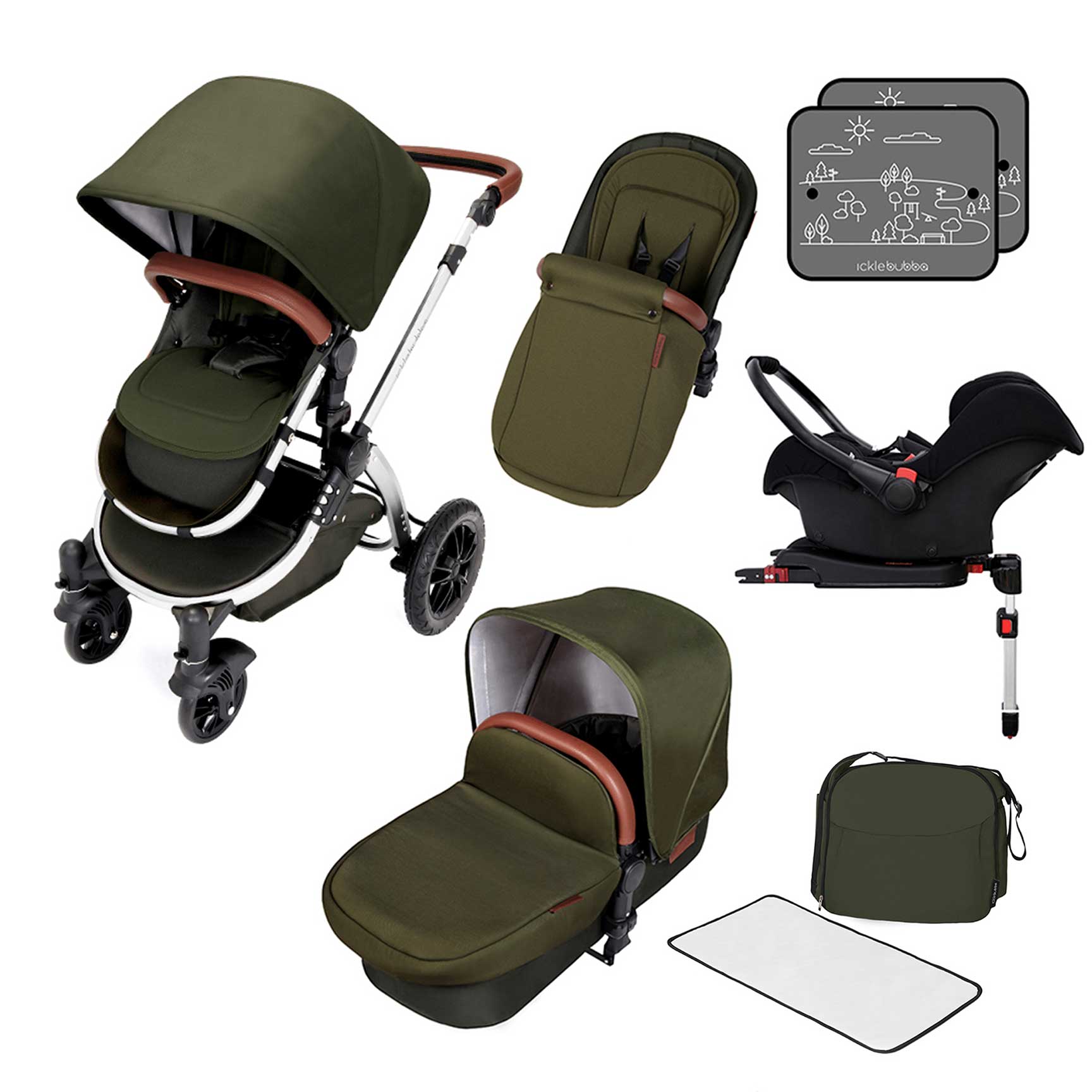 Ickle Bubba travel systems Ickle Bubba Stomp V4 Galaxy Travel System With Base Chrome/Woodland 10-004-200-029