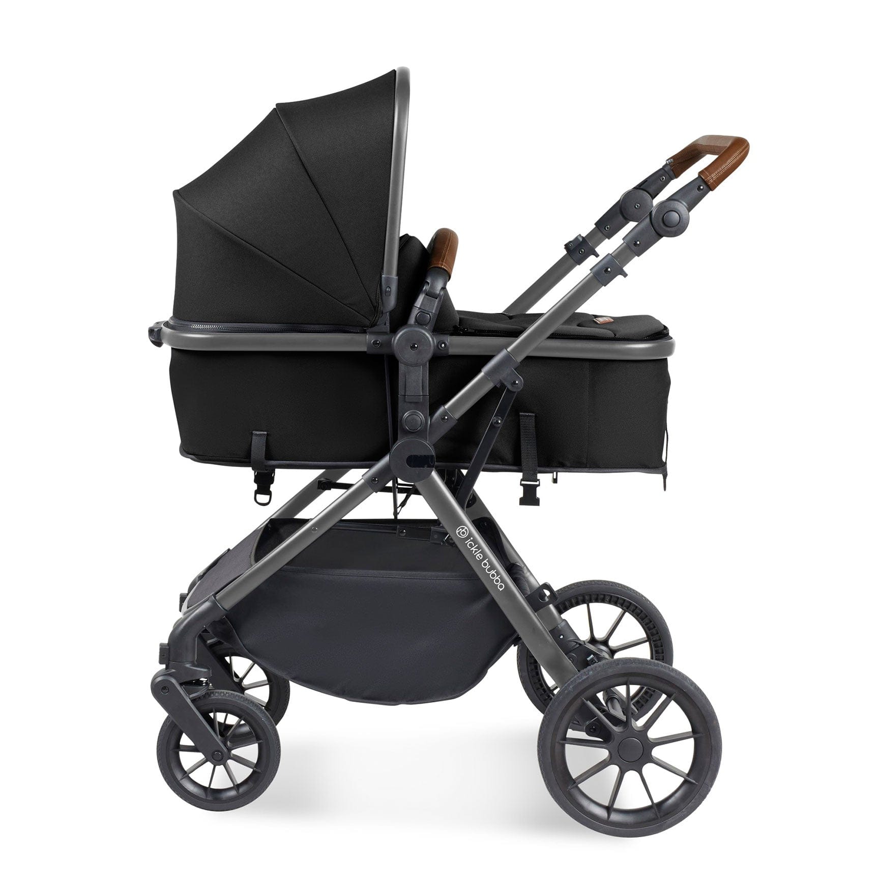 Ickle Bubba travel systems Ickle Bubba Cosmo 2 in 1 Plus Carrycot & Pushchair - Gun metal/Black 10-007-001-135
