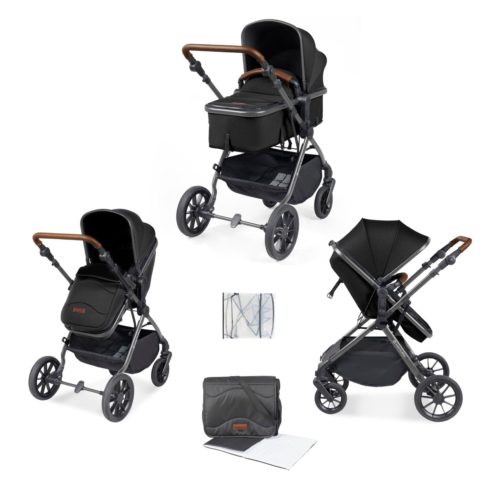 Ickle Bubba travel systems Ickle Bubba Cosmo 2 in 1 Plus Carrycot & Pushchair - Gun metal/Black 10-007-001-135
