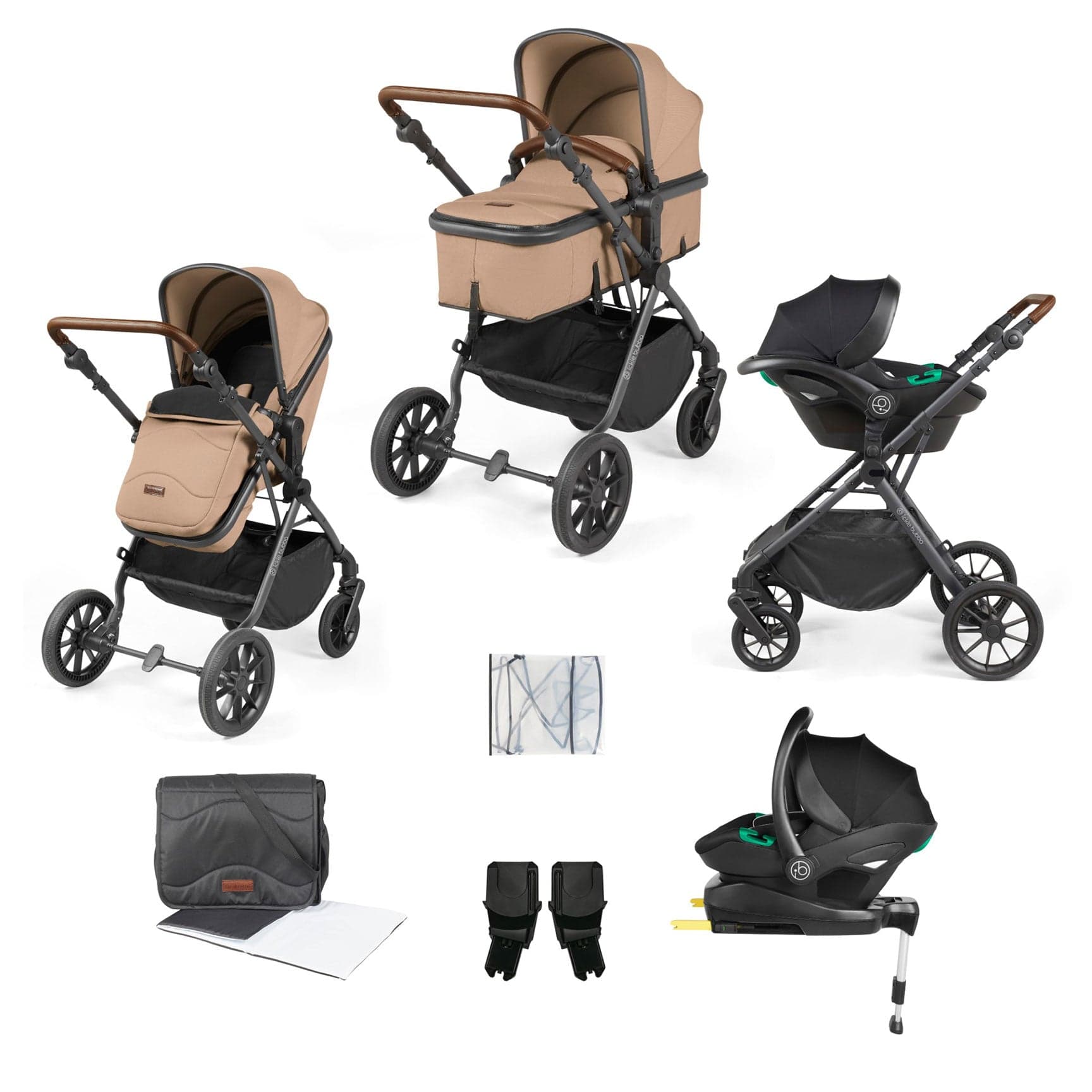 Ickle Bubba travel systems Ickle Bubba Cosmo All-in-One I-Size Travel System with Isofix Base - Desert/Graphite Grey 10-007-300-136