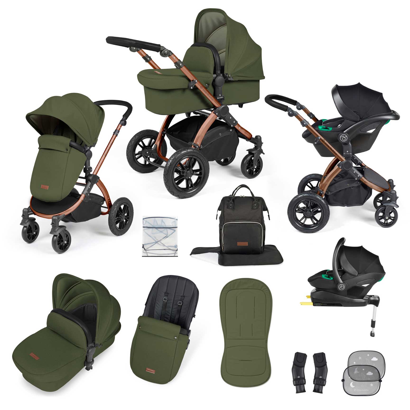 Ickle Bubba travel systems Ickle Bubba Stomp Luxe All-in-One Travel System with Isofix Base - Bronze/Woodland/Black 10-011-300-140