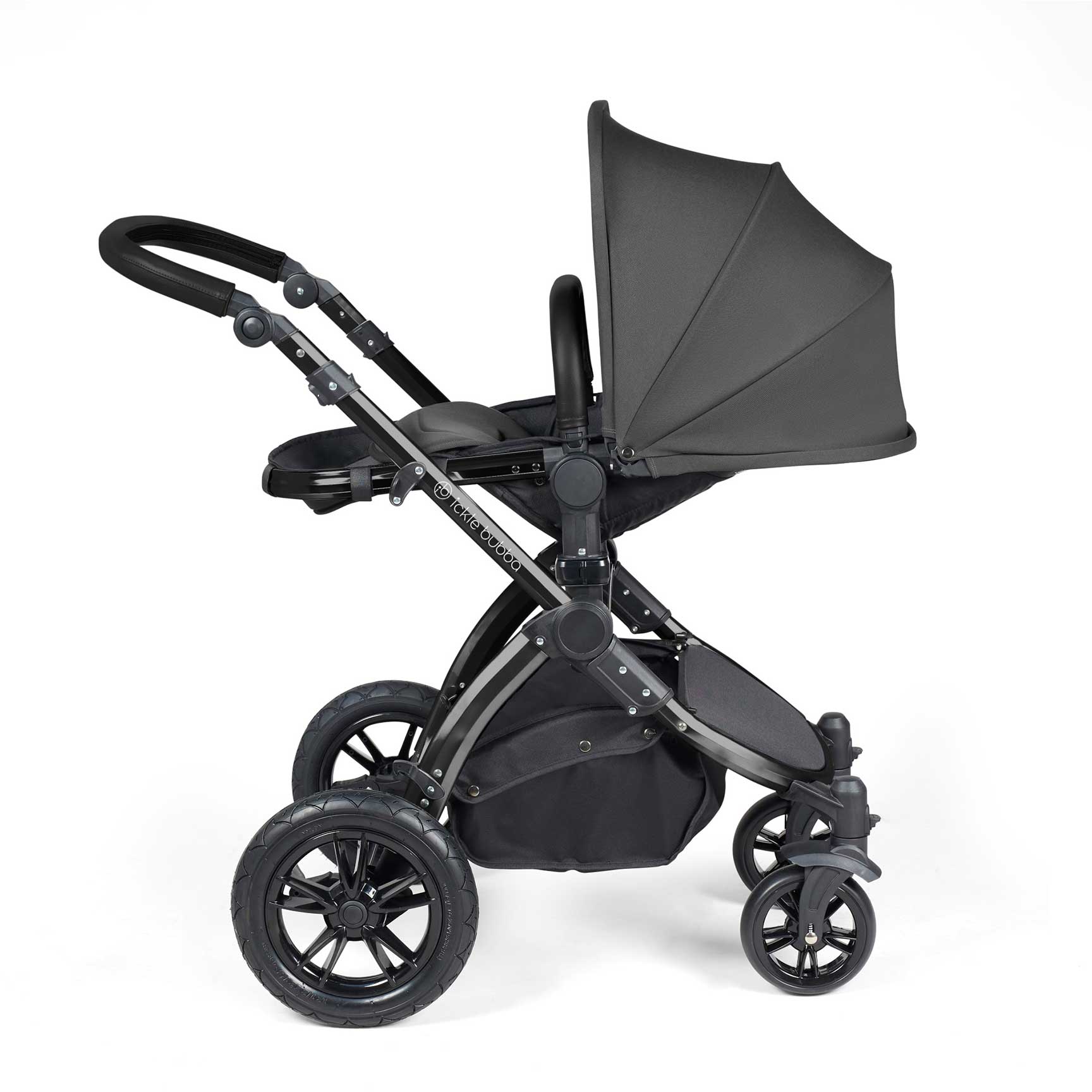 Ickle Bubba travel systems Ickle Bubba Stomp Luxe All-in-One Travel System with Isofix Base - Black/Charcoal Grey/Black 10-011-300-206