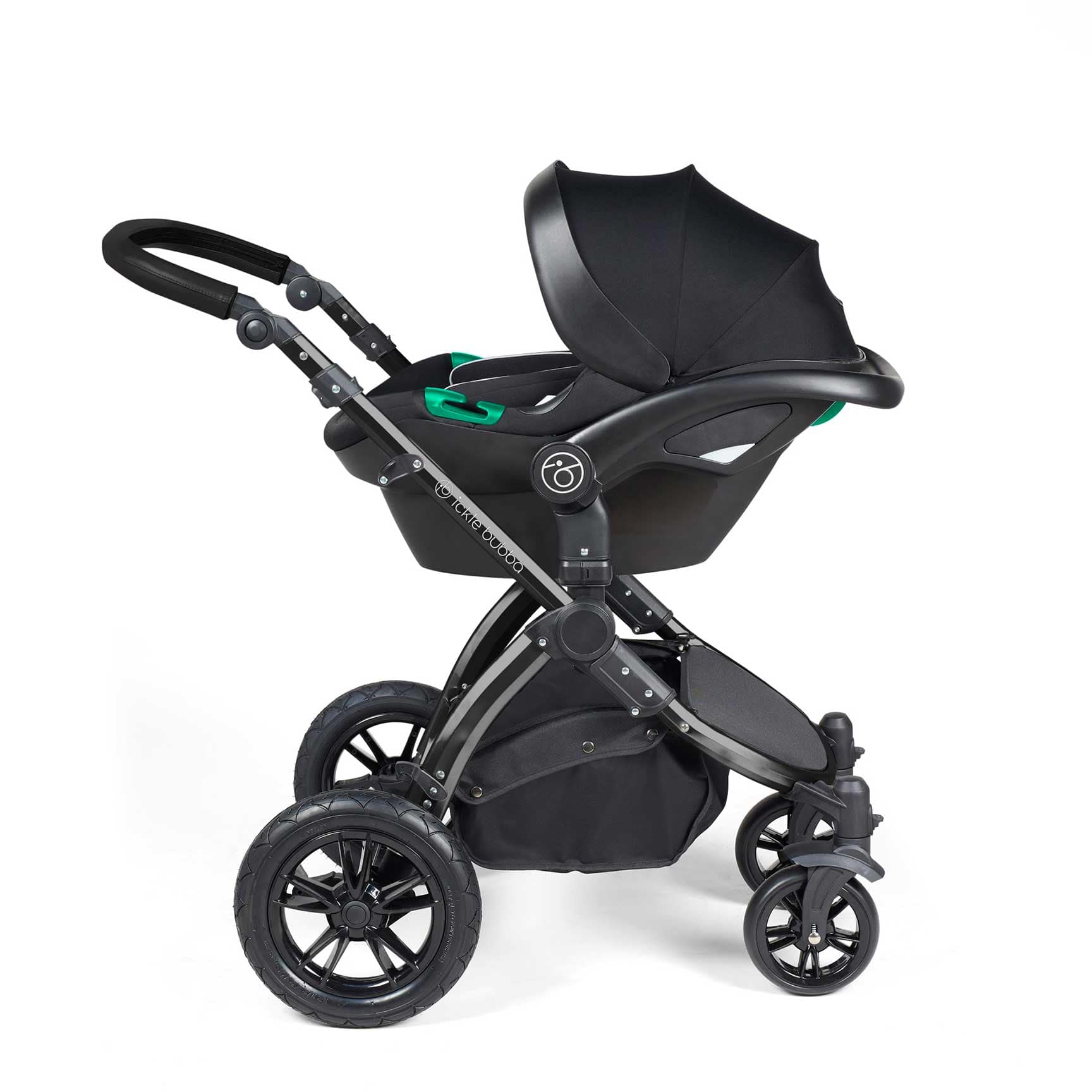 Ickle Bubba travel systems Ickle Bubba Stomp Luxe All-in-One Travel System with Isofix Base - Black/Charcoal Grey/Black 10-011-300-206