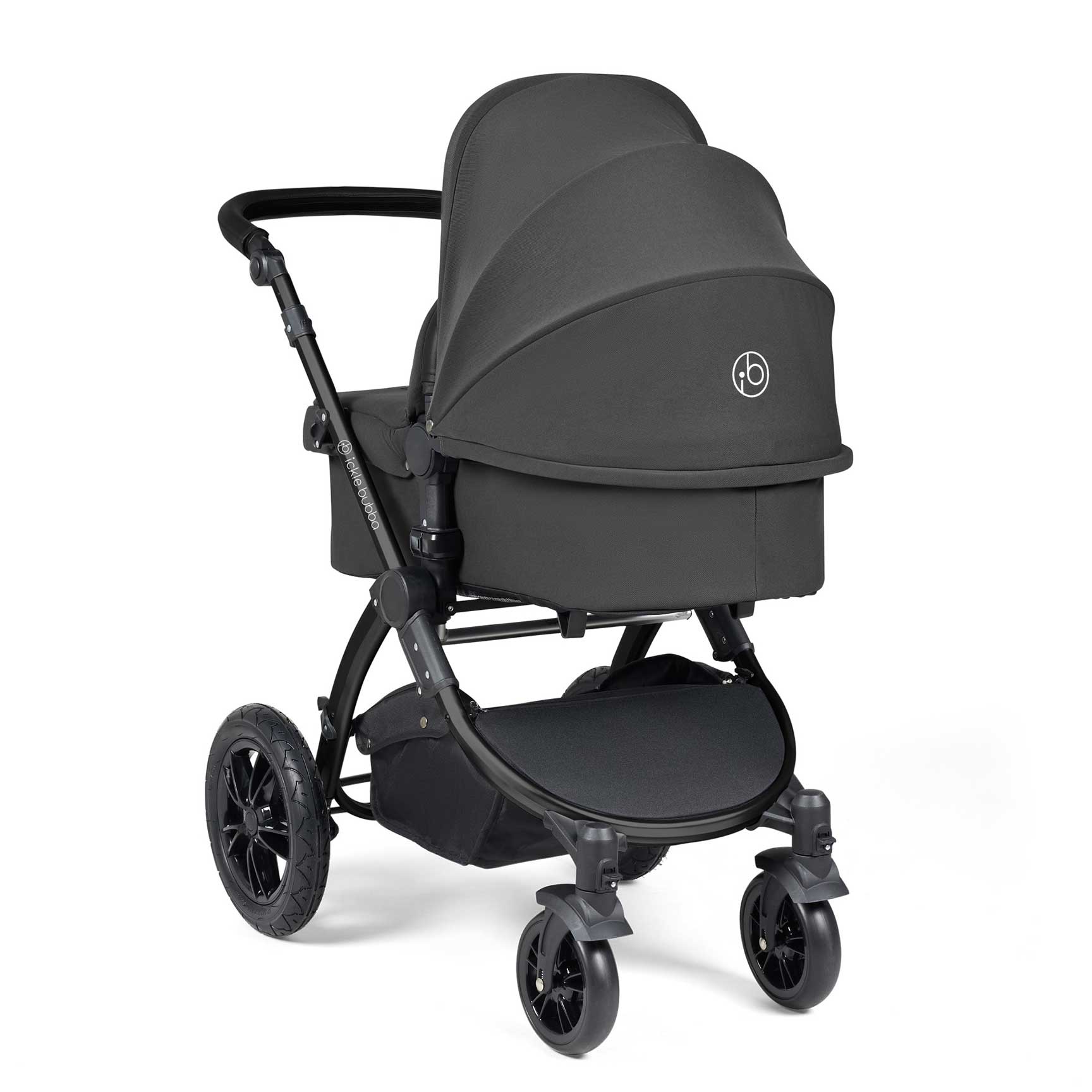 Ickle Bubba travel systems Ickle Bubba Stomp Luxe All-in-One Travel System with Isofix Base - Black/Charcoal Grey/Black 10-011-300-206