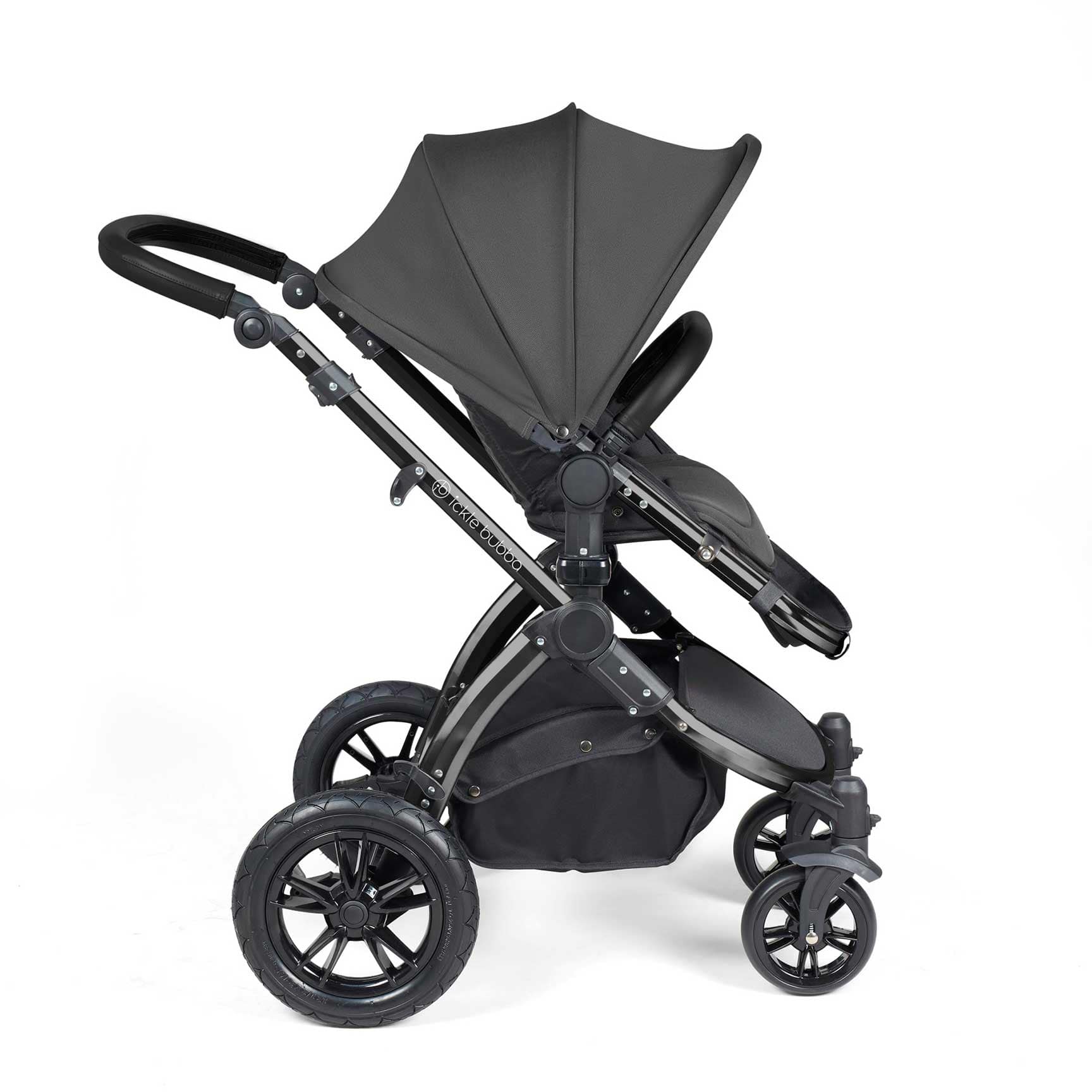 Ickle Bubba travel systems Ickle Bubba Stomp Luxe All-in-One Travel System with Isofix Base - Black/Charcoal Grey/Black 10-011-300-206