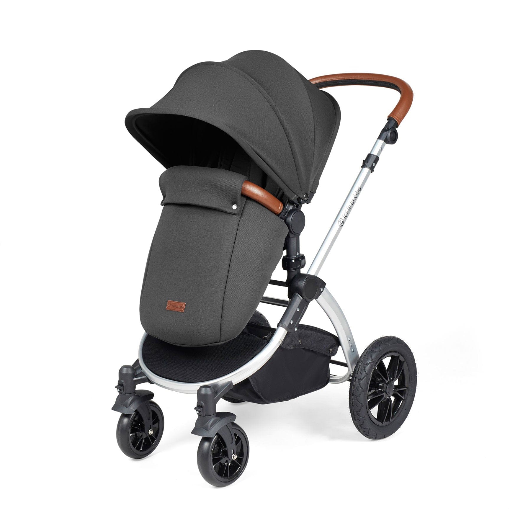 Ickle Bubba travel systems Ickle Bubba Stomp Luxe All-in-One Travel System with Isofix Base - Silver/Charcoal Grey/Tan 10-011-300-255