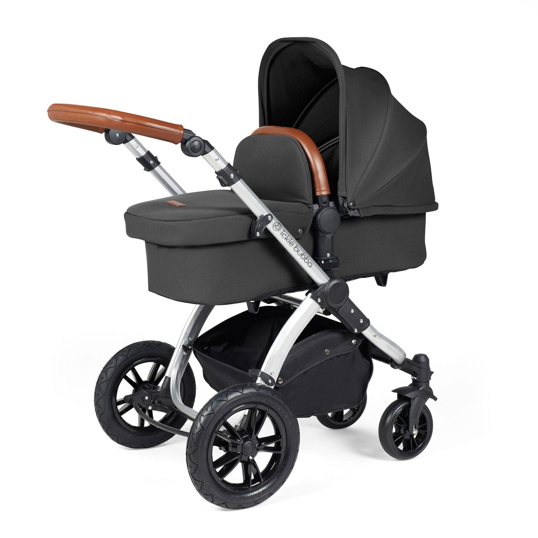 Ickle Bubba travel systems Ickle Bubba Stomp Luxe All-in-One Travel System with Isofix Base - Silver/Charcoal Grey/Tan 10-011-300-255