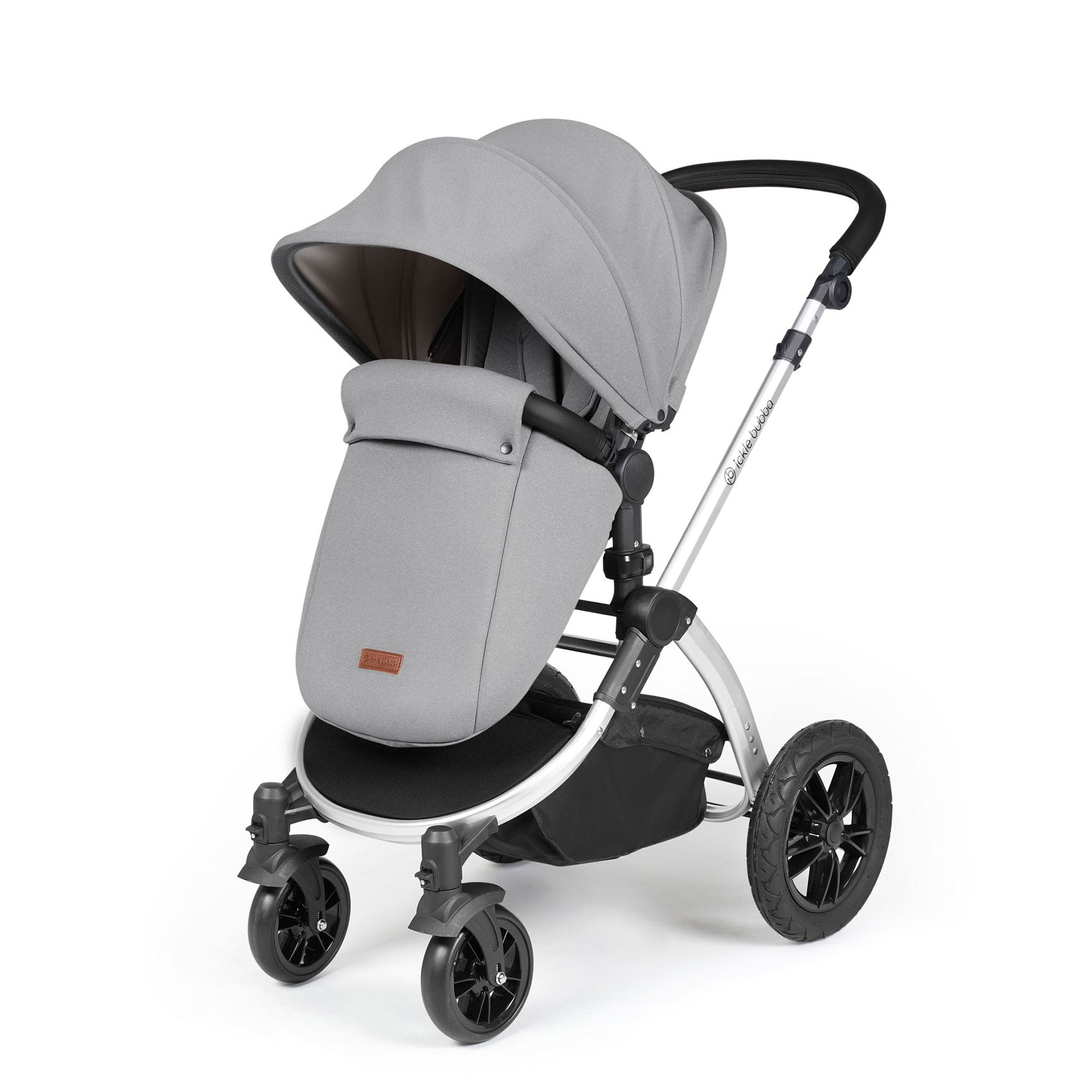Ickle Bubba travel systems Ickle Bubba Stomp Luxe All-in-One Travel System with Isofix Base - Silver/Pearl Grey/Black 10-011-300-259
