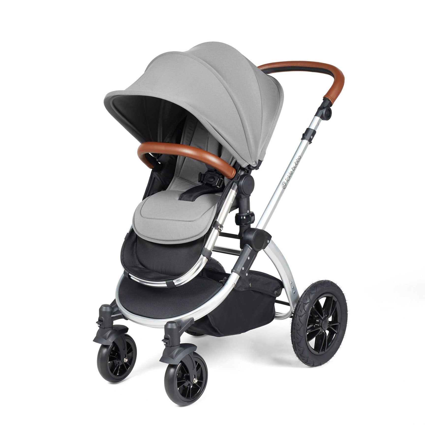 Ickle Bubba travel systems Ickle Bubba Stomp Luxe All-in-One Travel System with Isofix Base - Silver/Pearl Grey/Tan 10-011-300-260