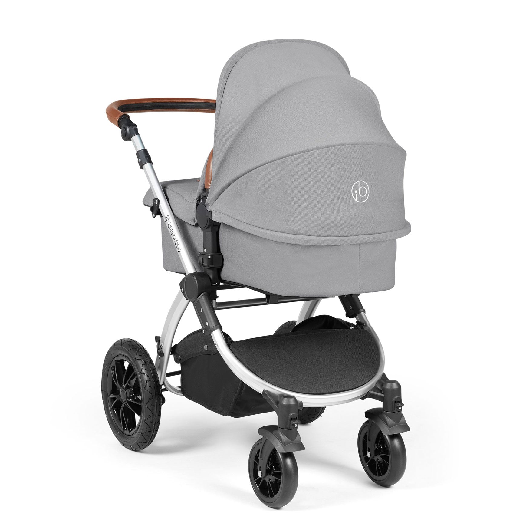 Ickle Bubba travel systems Ickle Bubba Stomp Luxe All-in-One Travel System with Isofix Base - Silver/Pearl Grey/Tan 10-011-300-260