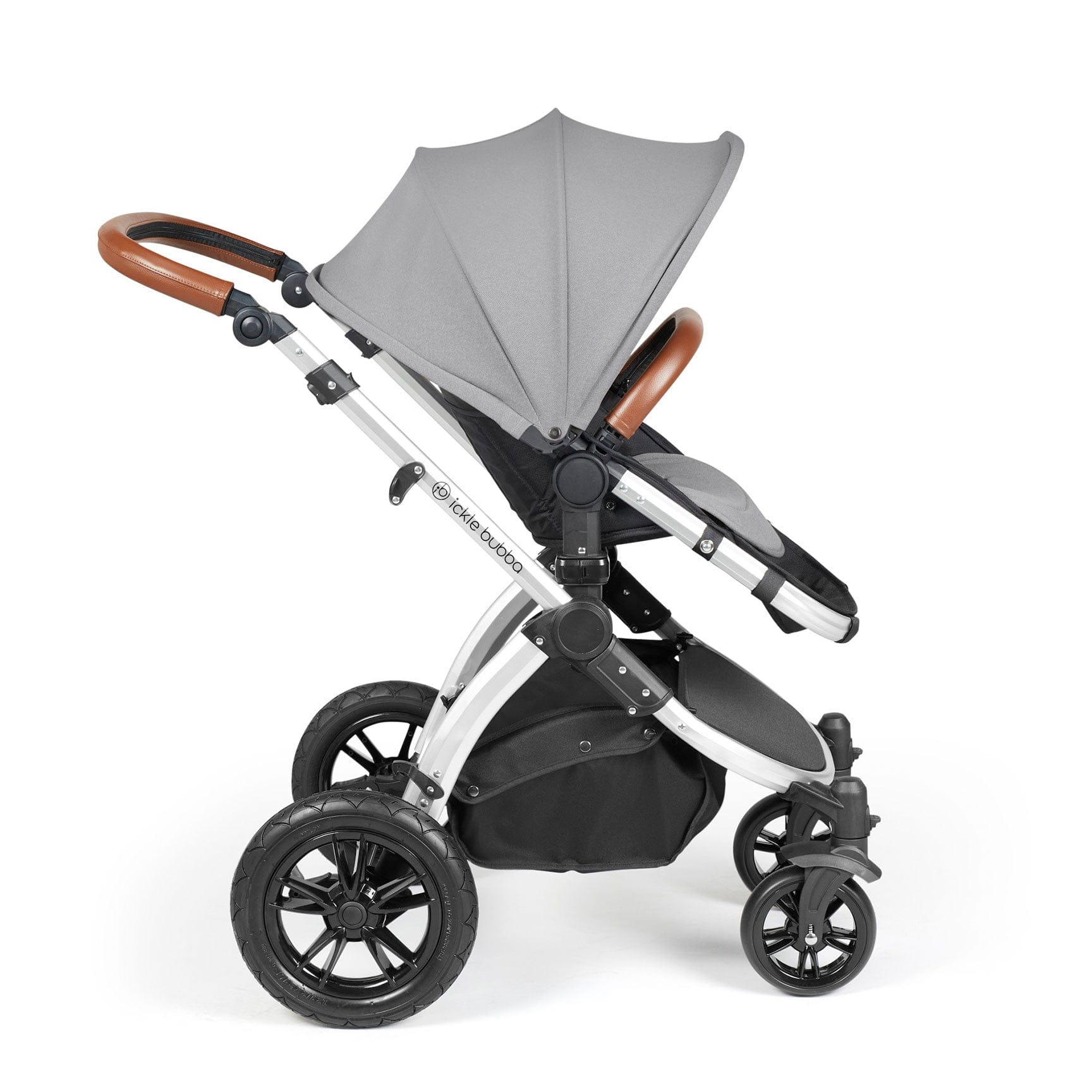Ickle Bubba travel systems Ickle Bubba Stomp Luxe All-in-One Travel System with Isofix Base - Silver/Pearl Grey/Tan 10-011-300-260