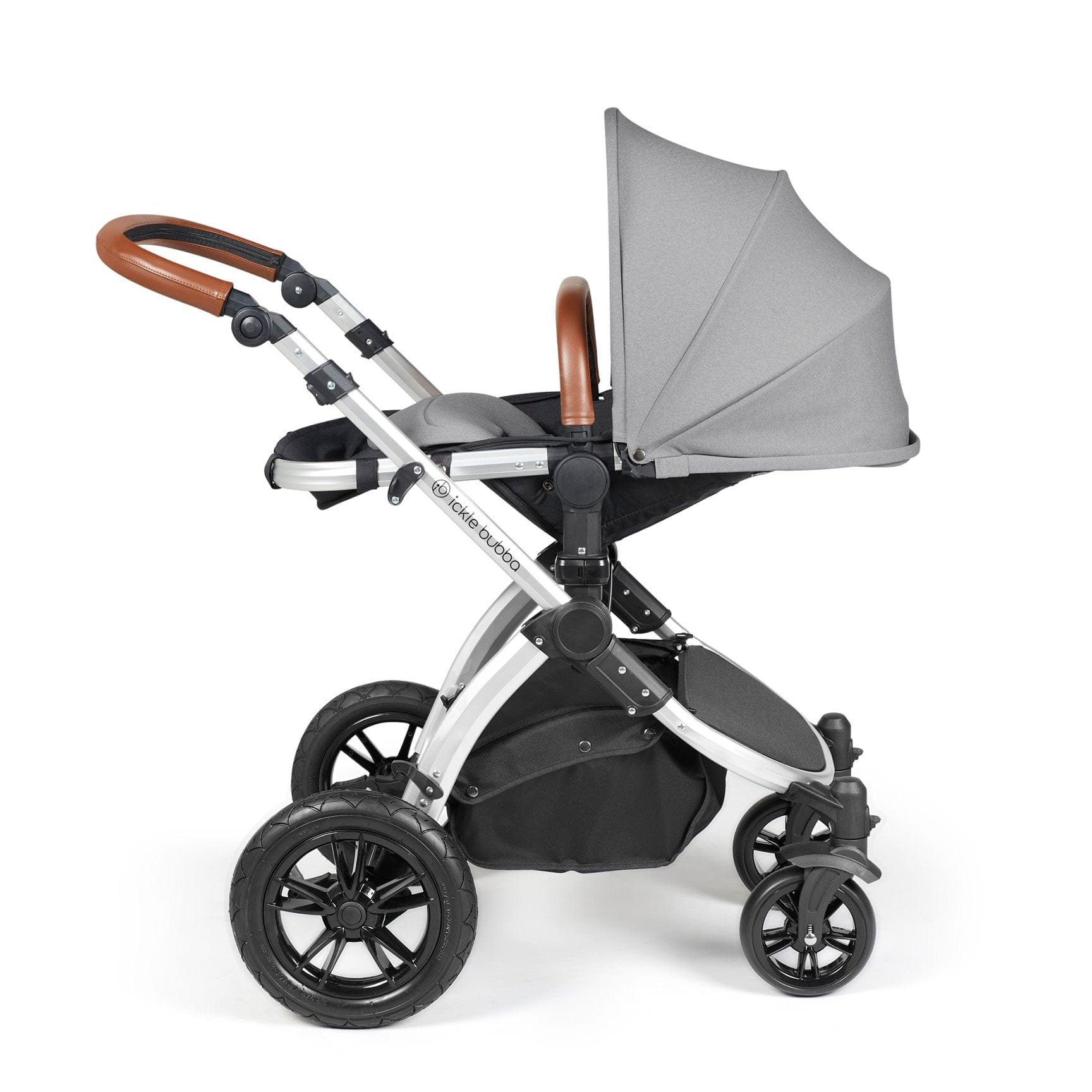 Ickle Bubba travel systems Ickle Bubba Stomp Luxe All-in-One Travel System with Isofix Base - Silver/Pearl Grey/Tan 10-011-300-260
