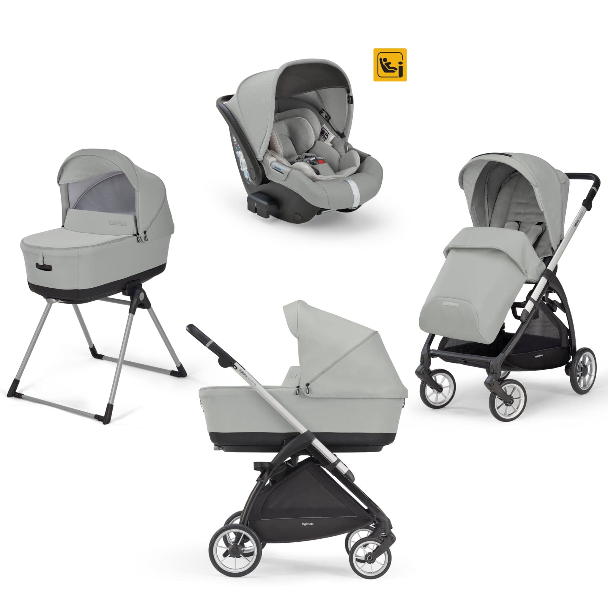 Inglesina travel systems Inglesina Electa System Quattro in Greenwich Silver with Darwin car seat and i-Size base ELC-GRE-SIL