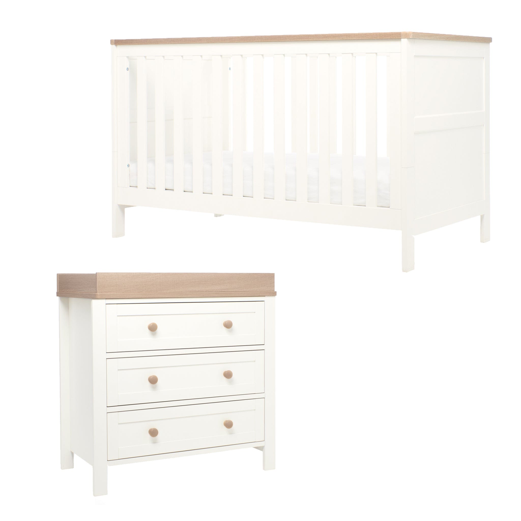 Mamas & Papas cot bed room sets Mamas & Papas Wedmore 2 Piece Cotbed Set in White/Natural