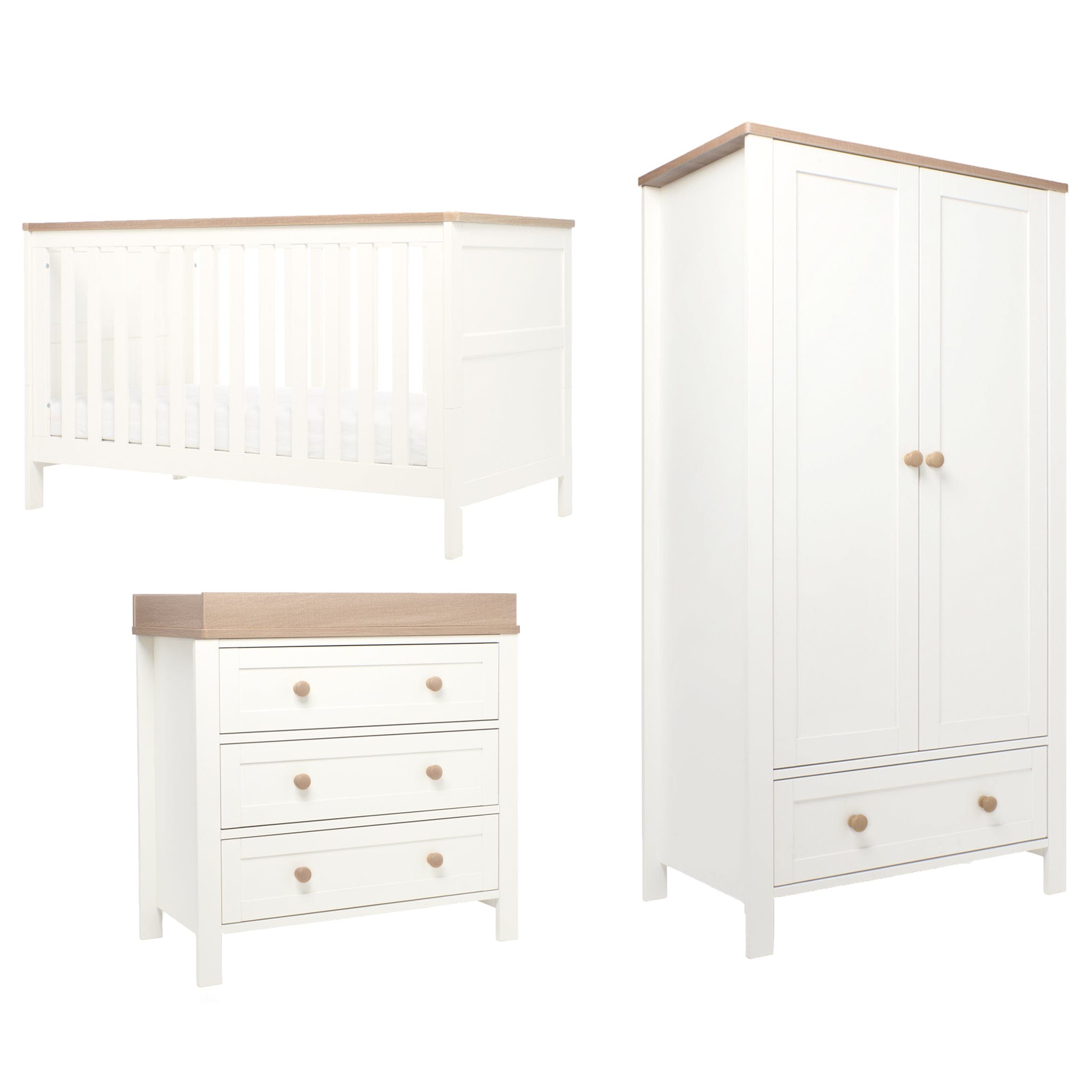 Mamas & Papas cot bed room sets Mamas & Papas Wedmore 3 Piece Cotbed Range in White/Natural