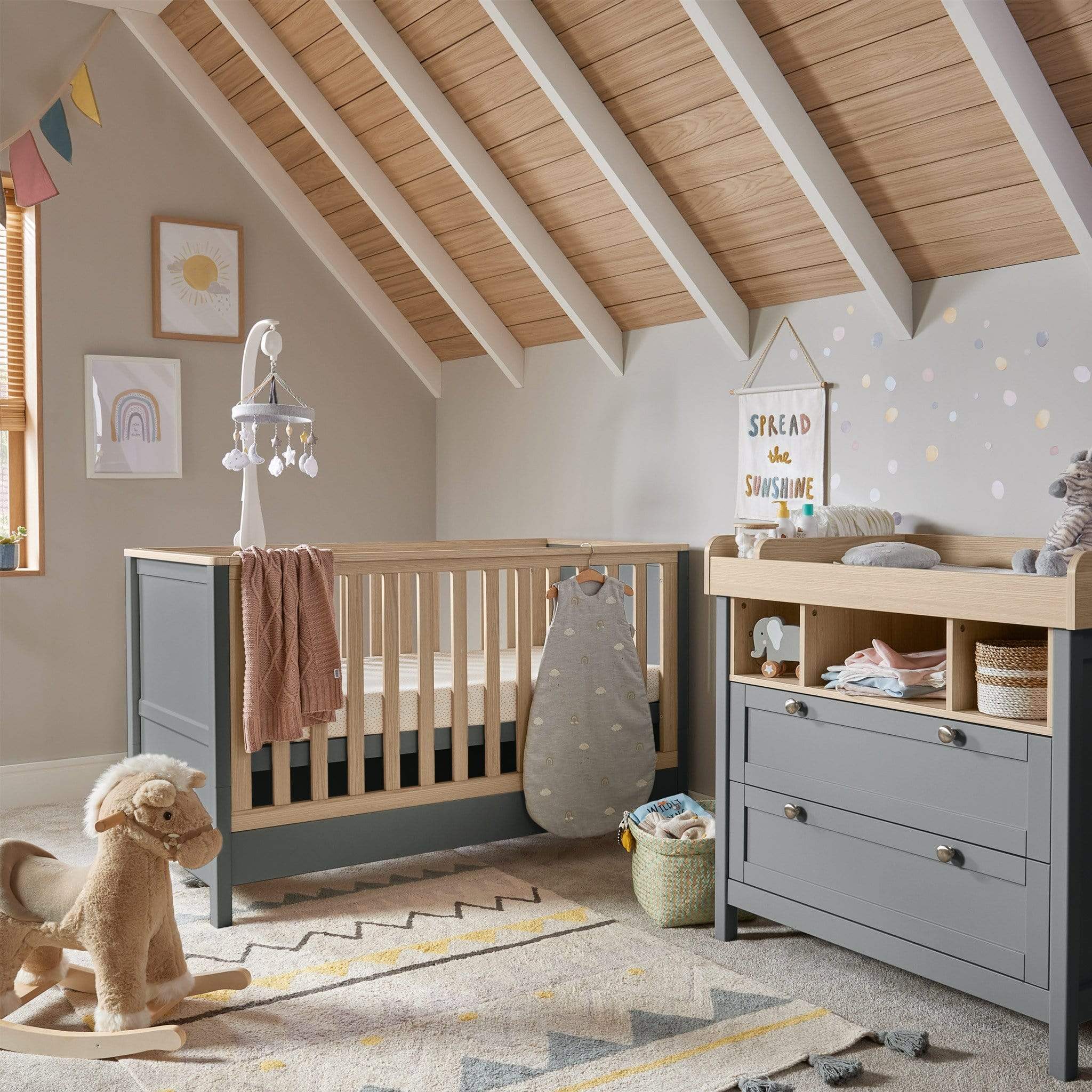 Mamas & Papas cot bed room sets Mamas & Papas Harwell 2 Piece Cotbed & Dresser Roomset Grey/Oak SEHL1TM00