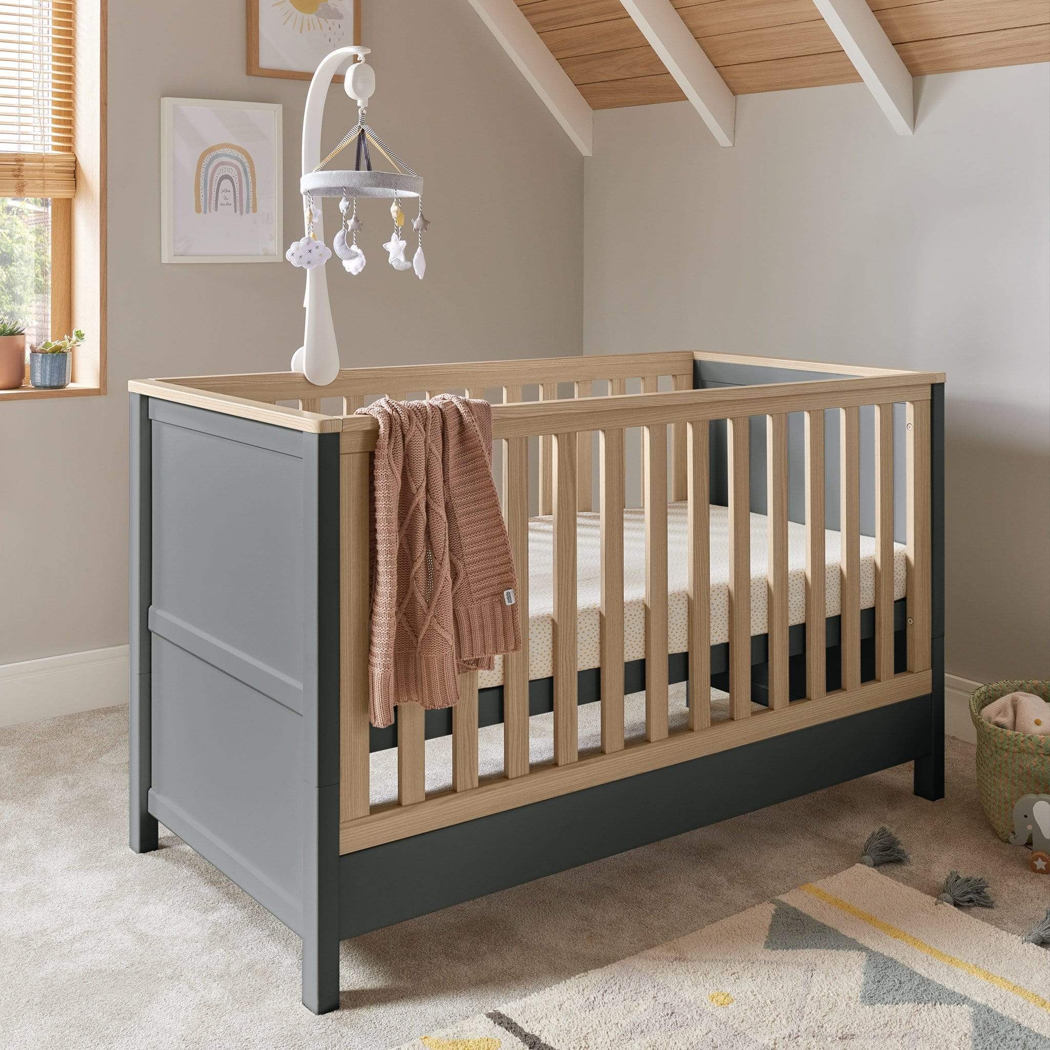 Mamas & Papas cot bed room sets Mamas & Papas Harwell 2 Piece Cotbed & Dresser Roomset Grey/Oak SEHL1TM00