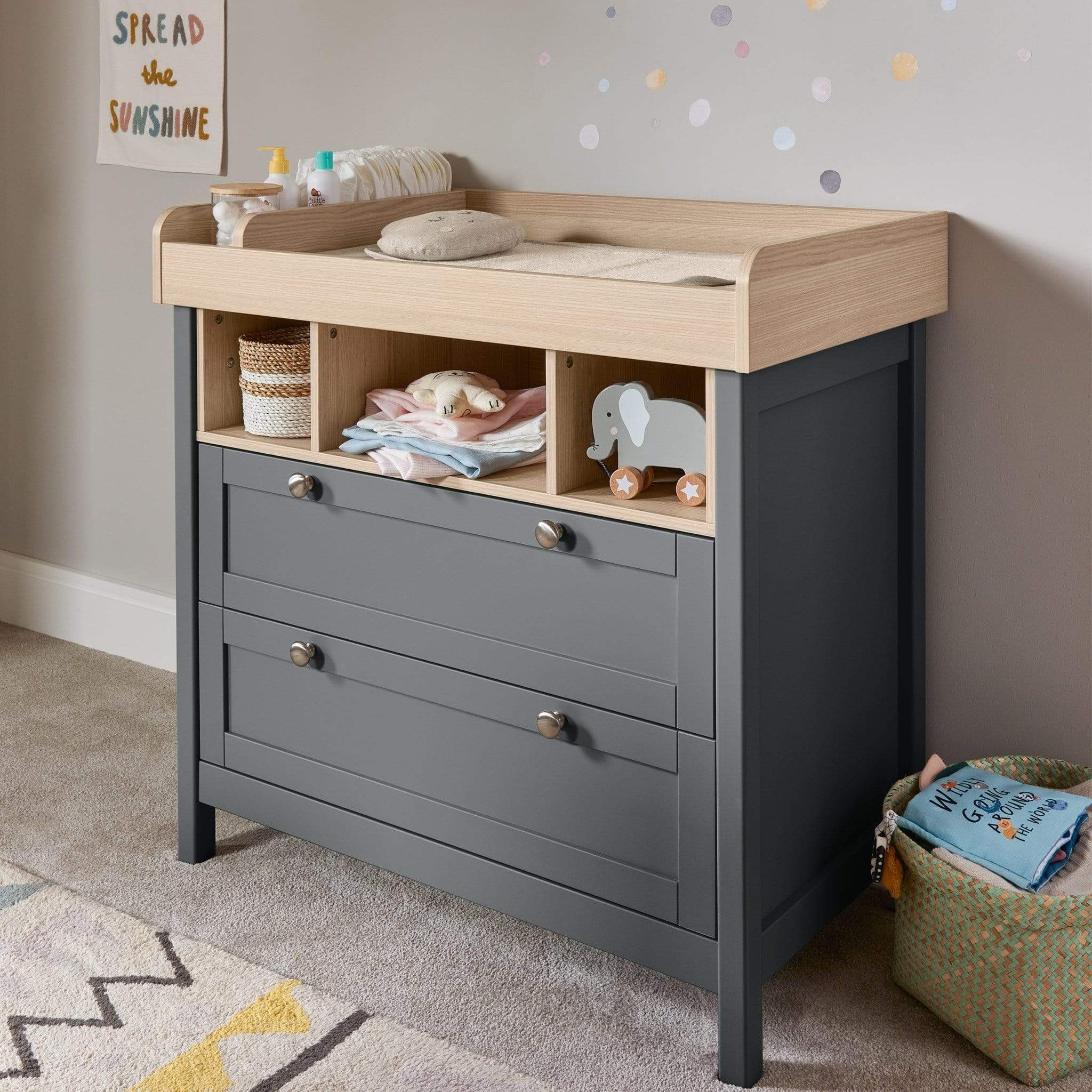 Mamas & Papas cot bed room sets Mamas & Papas Harwell 2 Piece Cotbed & Dresser Roomset Grey/Oak SEHL1TM00