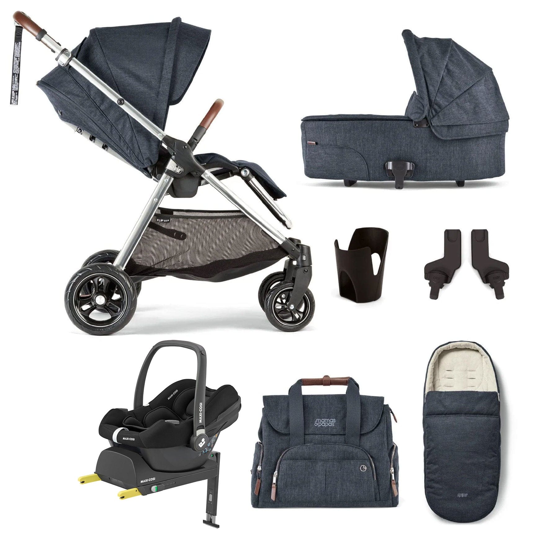 Mamas & Papas Travel Systems Mamas & Papas Flip XT³ 8 Piece Essentials Bundle with Car Seat - Navy Flannel 12556-NVY