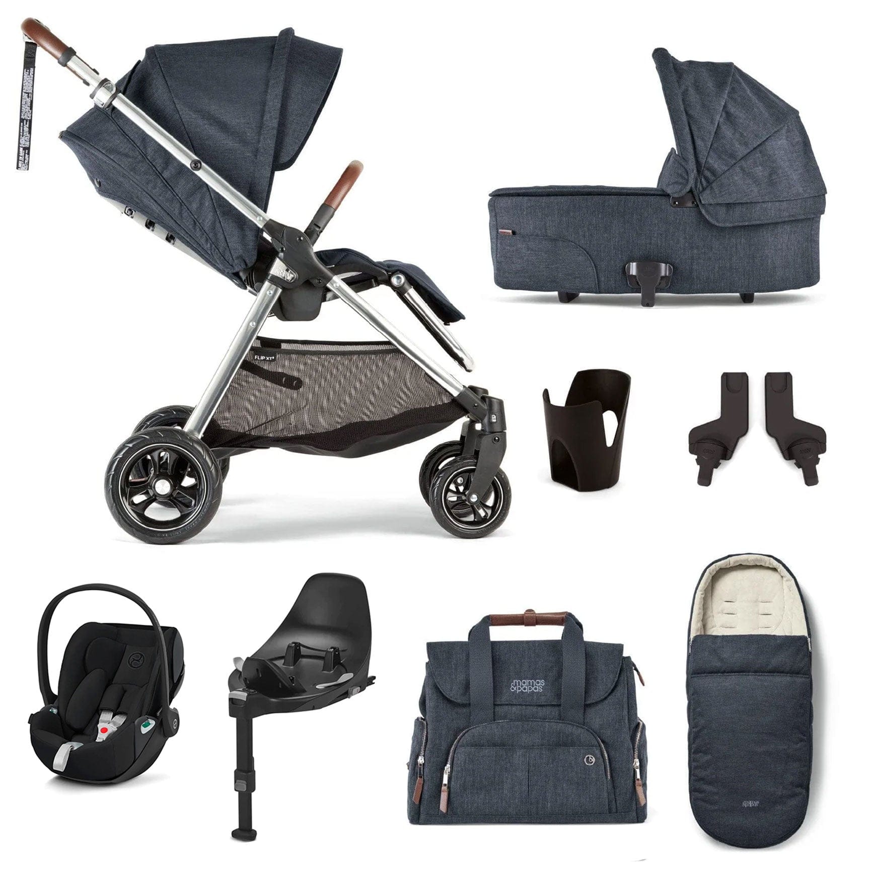 Mamas & Papas Travel Systems Mamas & Papas Flip XT³ 8 Piece Essentials Bundle with Car Seat - Navy Flannel 12557-NVY