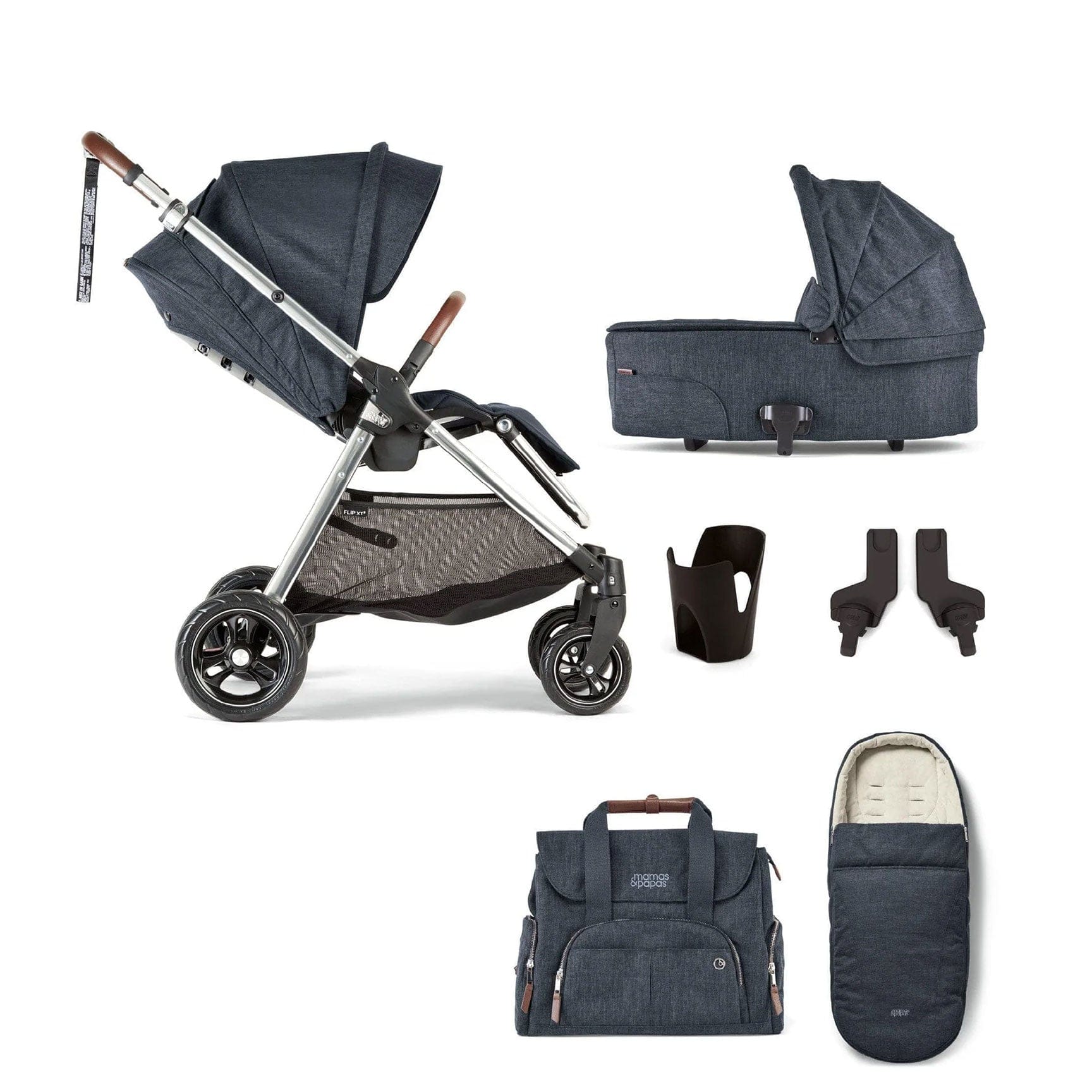 Mamas & Papas Travel Systems Mamas & Papas Flip XT³ 8 Piece Essentials Bundle with Car Seat - Navy Flannel