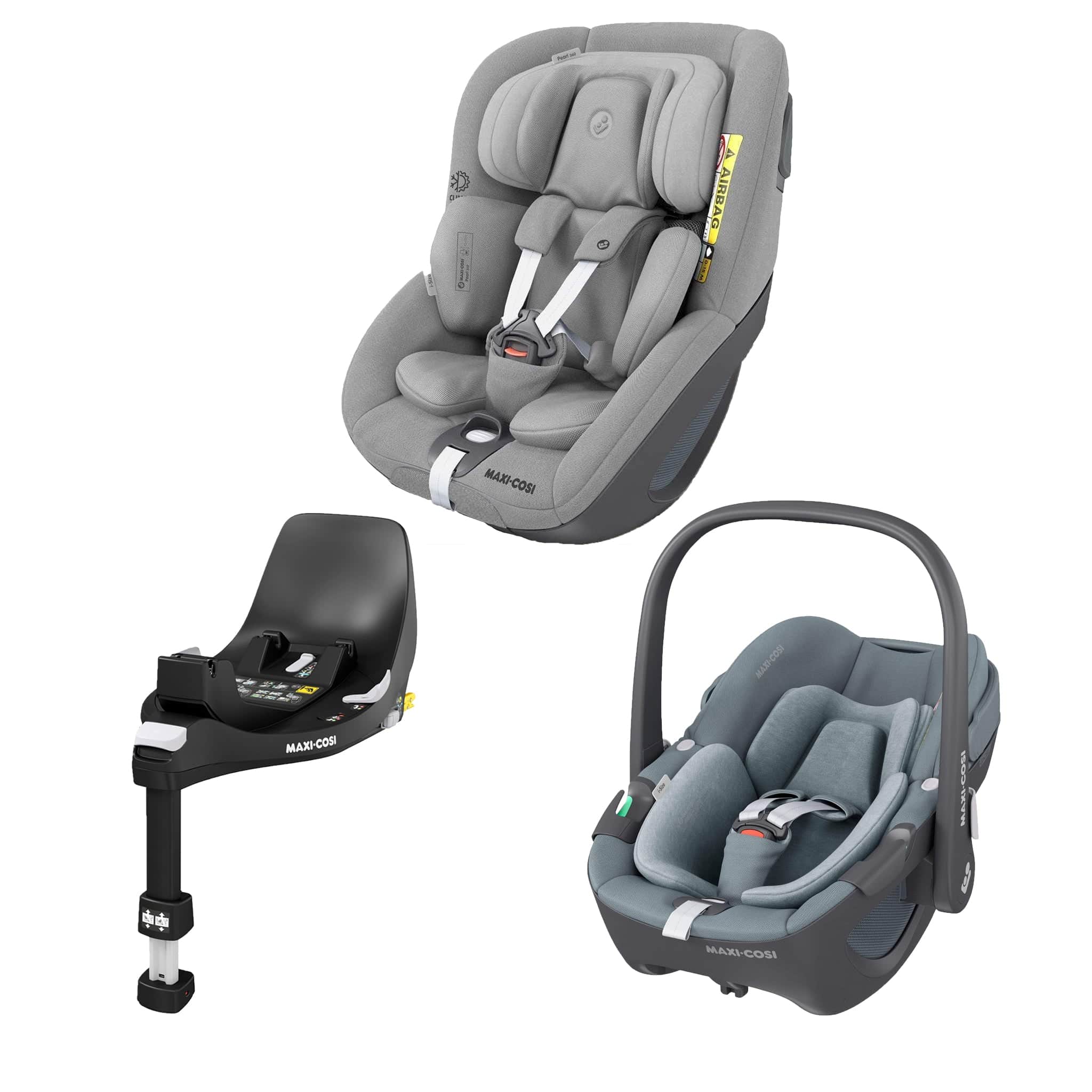 Maxi-Cosi baby car seats Maxi-Cosi Pebble 360, Pearl 360 & Familyfix 360 Base Bundle - Grey