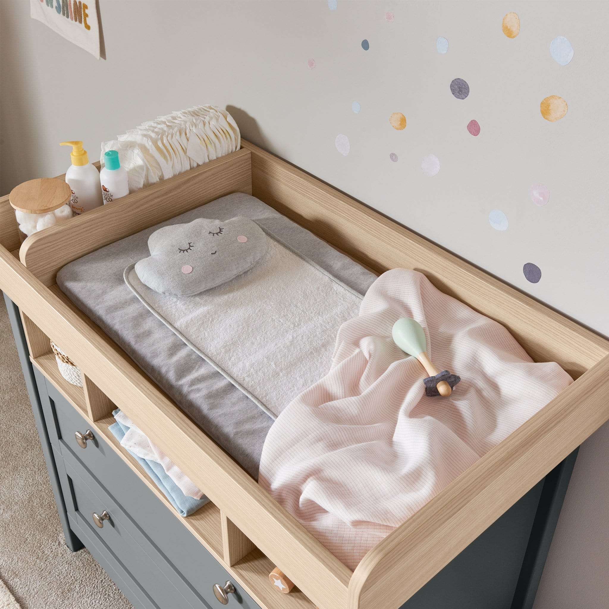 Mamas & Papas cot bed room sets Mamas & Papas Harwell 2 Piece Cotbed & Dresser Roomset Grey/Oak SEHL1TM00