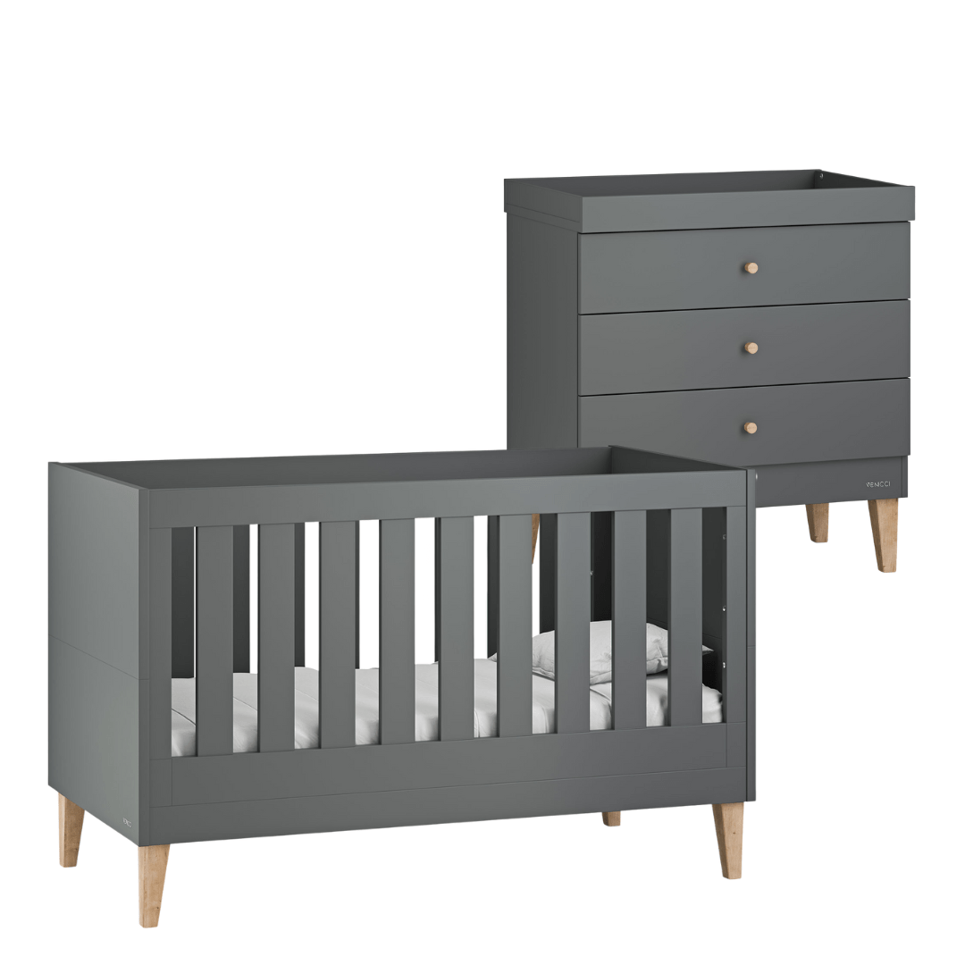 Venicci Nursery Room Sets Venicci Saluzzo 2 Piece Dresser Roomset in Graphite