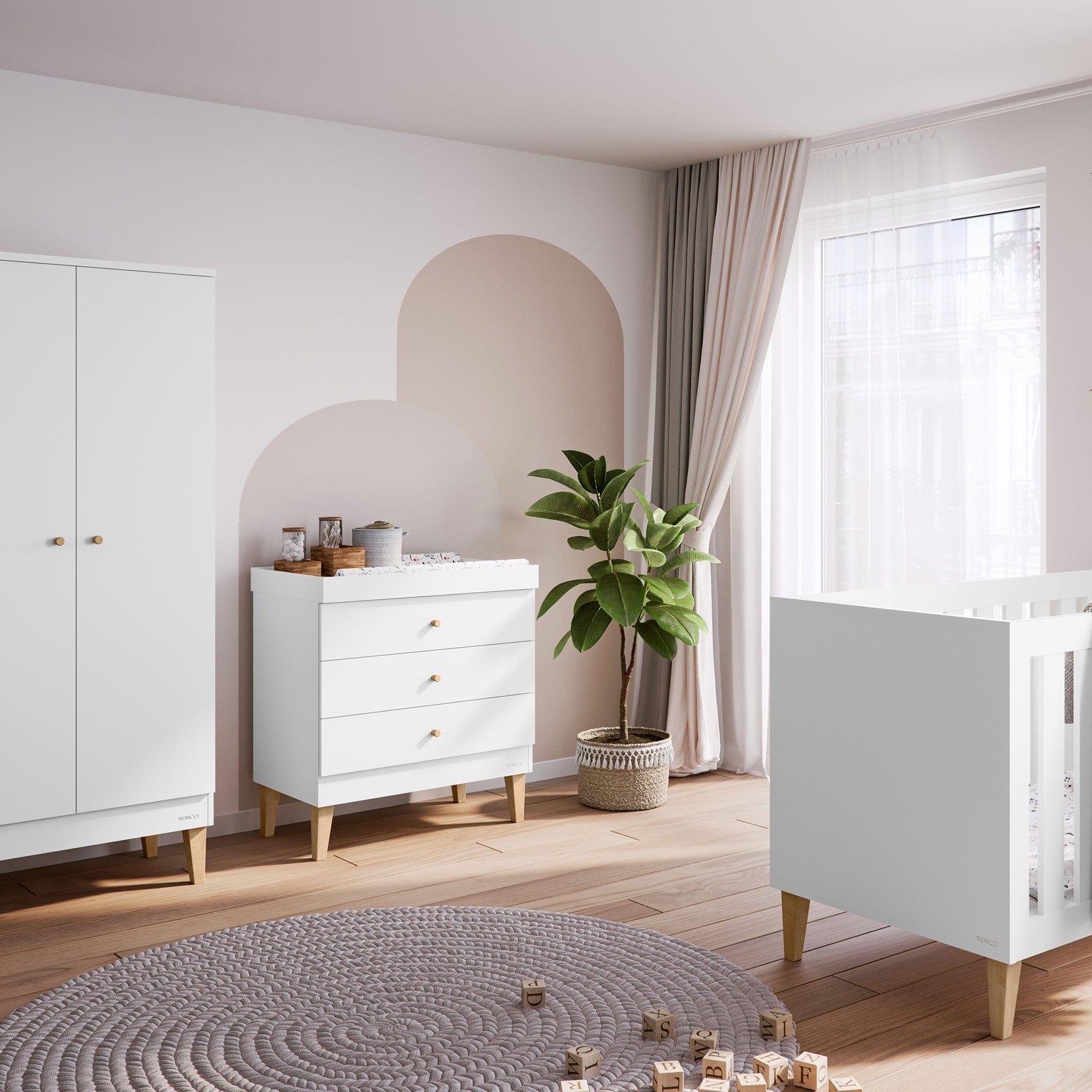 Venicci Nursery Room Sets Venicci Saluzzo 3 Piece Roomset in Premium White